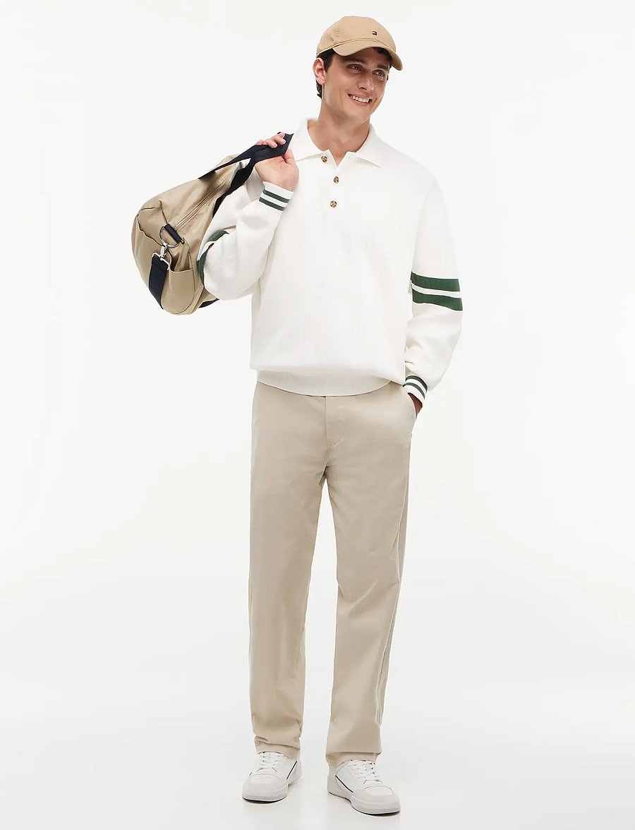 Tommy Jeans - TJM 90S CBLOCK KNITTED POLO - långärmade stickade pikétröjor - ancient white - 4