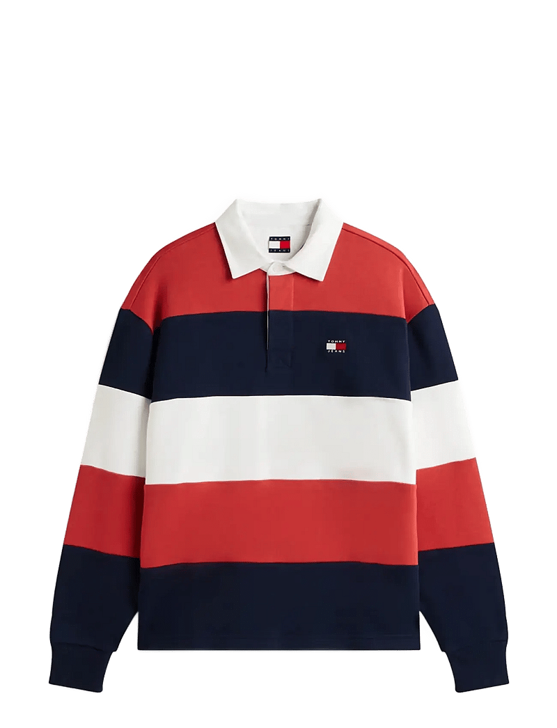 Tommy Jeans - TJM RLX BADGE STRIPE RUGBY - polostrik - d n navy terracotta red ecru - 1