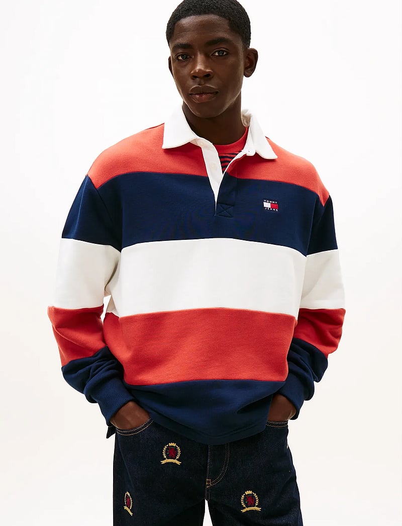 Tommy Jeans - TJM RLX BADGE STRIPE RUGBY - polostrik - d n navy terracotta red ecru - 0