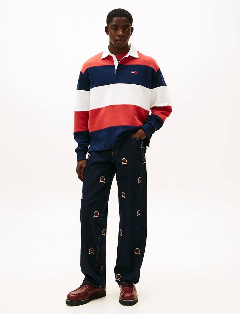 Tommy Jeans - TJM RLX BADGE STRIPE RUGBY - polostrik - d n navy terracotta red ecru - 2