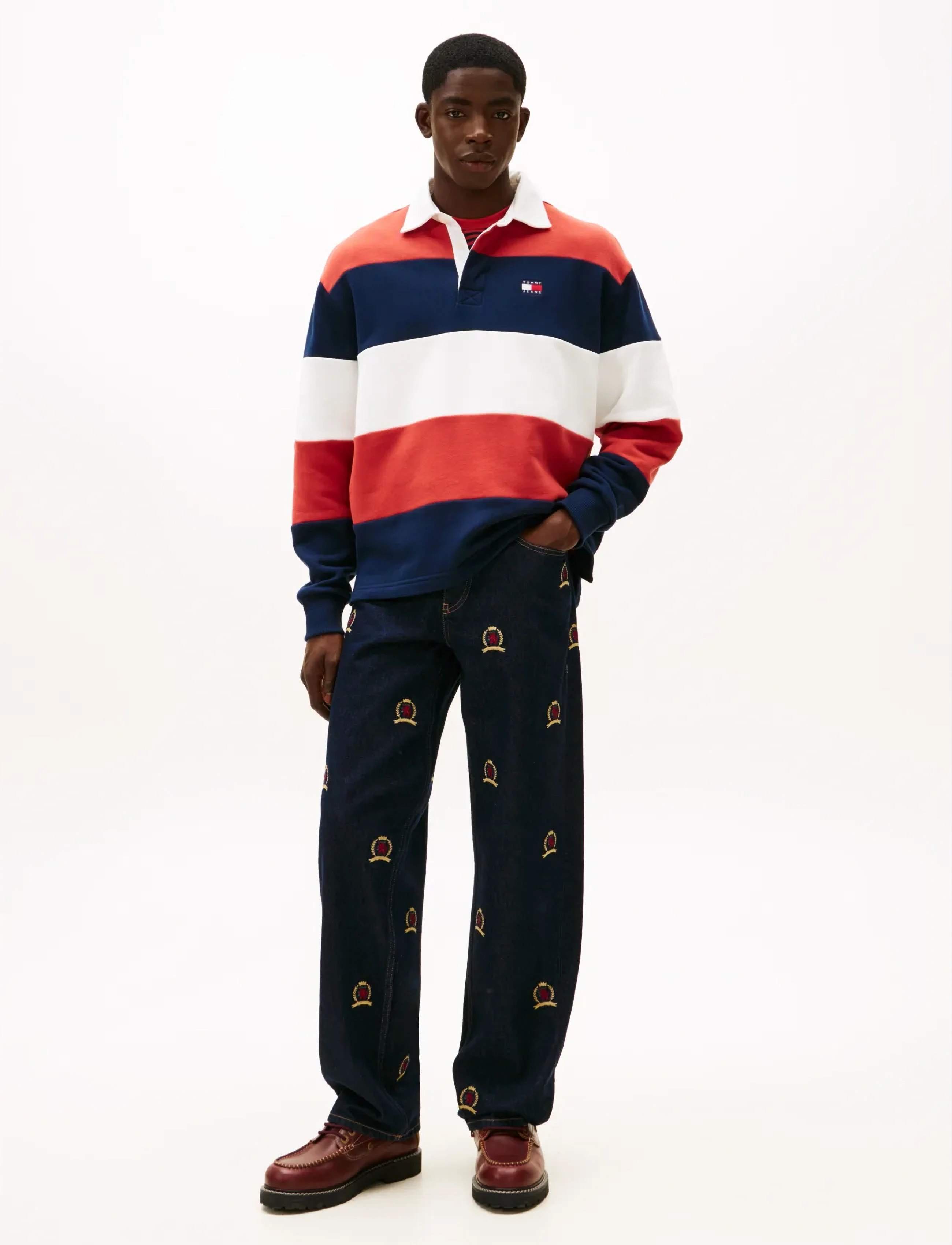 Tommy Jeans - TJM RLX BADGE STRIPE RUGBY - langærmede poloer - d n navy   terracotta red   ecru - 2