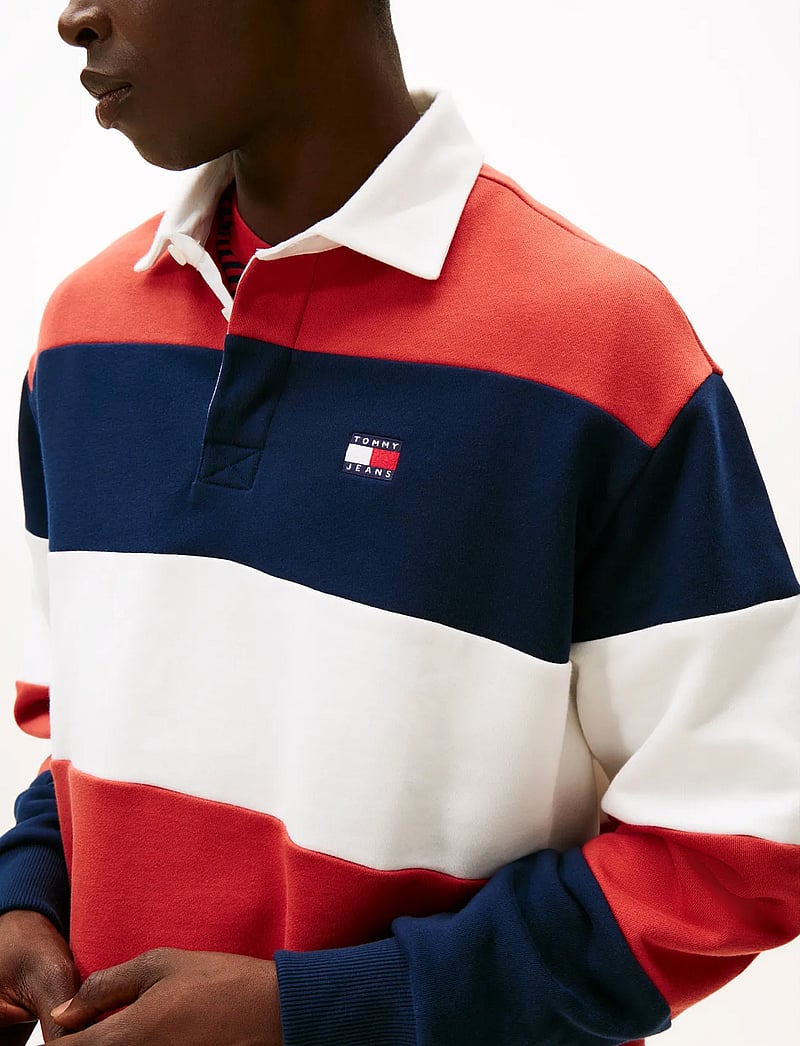 Tommy Jeans - TJM RLX BADGE STRIPE RUGBY - polostrik - d n navy terracotta red ecru - 4
