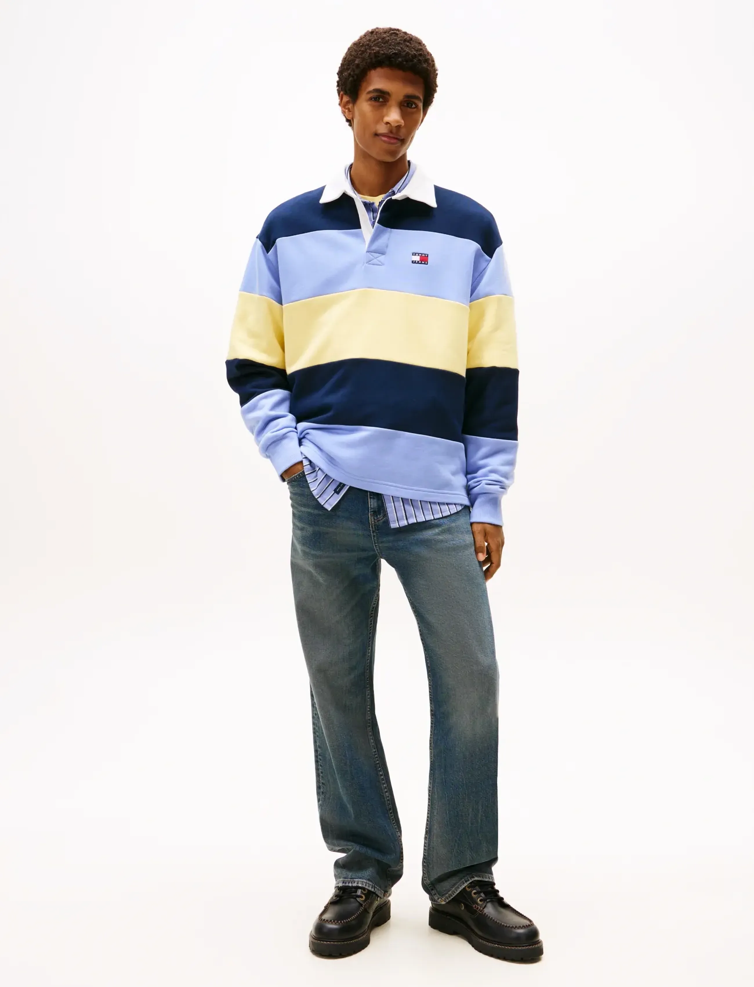 Tommy Jeans - TJM RLX BADGE STRIPE RUGBY - langærmede poloer - d n navy nordic iris citronella - 2