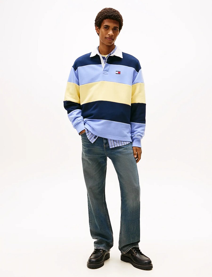 Tommy Jeans - TJM RLX BADGE STRIPE RUGBY - langärmelig - d n navy nordic iris citronella - 2
