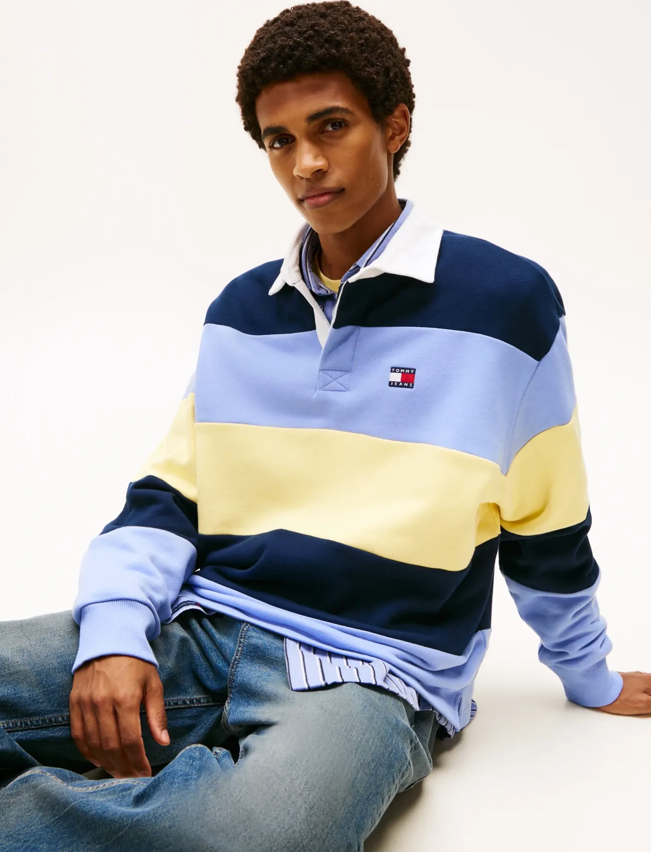 Tommy Jeans - TJM RLX BADGE STRIPE RUGBY - langærmede poloer - d n navy nordic iris citronella - 4