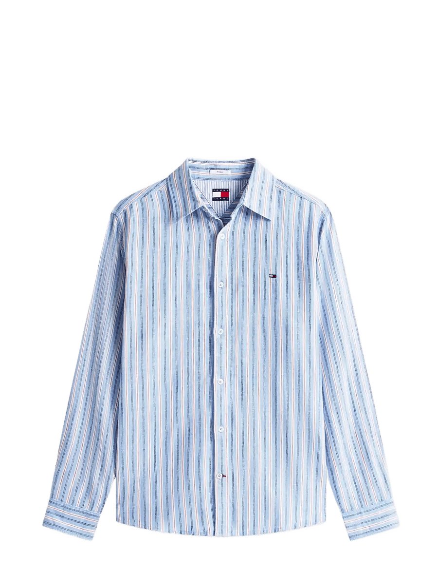 Tommy Jeans - TJM REG LINEN MX STRP SHIRT EXT - triibulised särgid - blue twilight stripes - 1