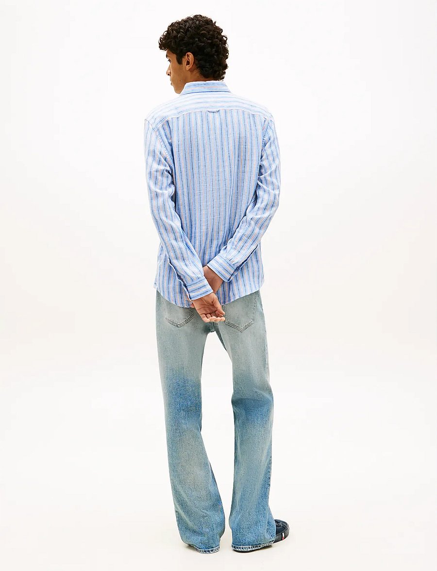 Tommy Jeans - TJM REG LINEN MX STRP SHIRT EXT - triibulised särgid - blue twilight stripes - 2