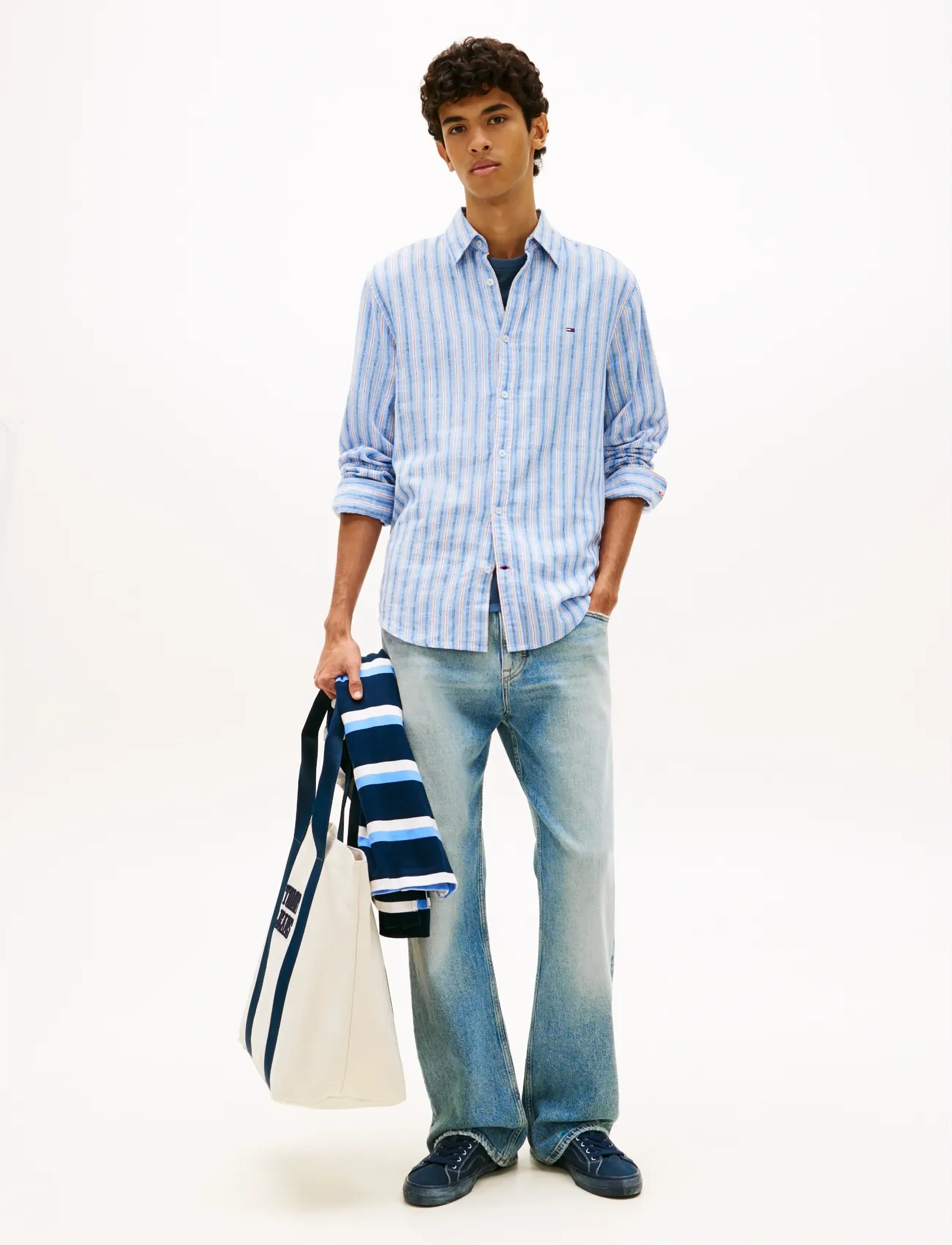 Tommy Jeans - TJM REG LINEN MX STRP SHIRT EXT - striped shirts - blue twilight stripes - 3