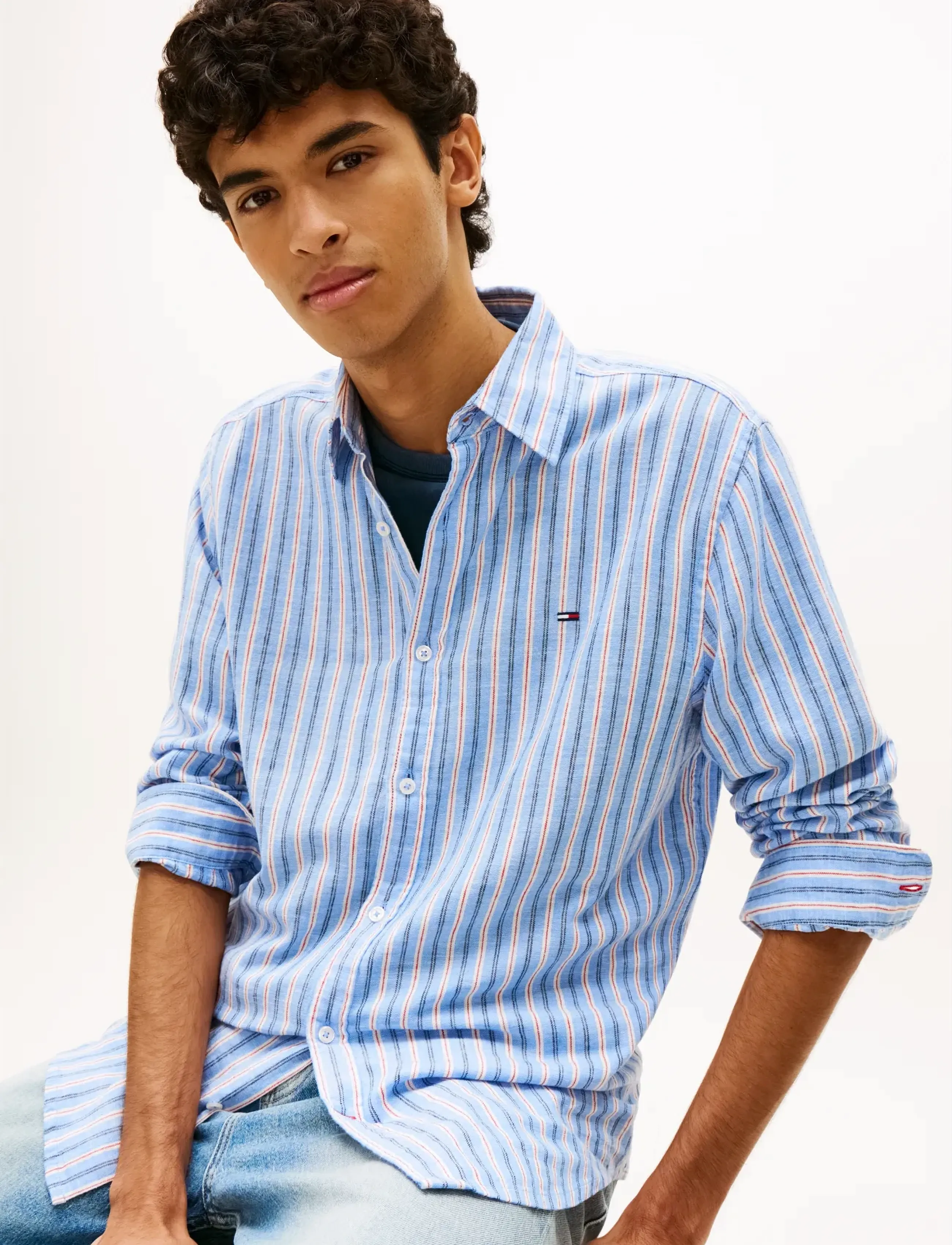 Tommy Jeans - TJM REG LINEN MX STRP SHIRT EXT - striped shirts - blue twilight stripes - 4