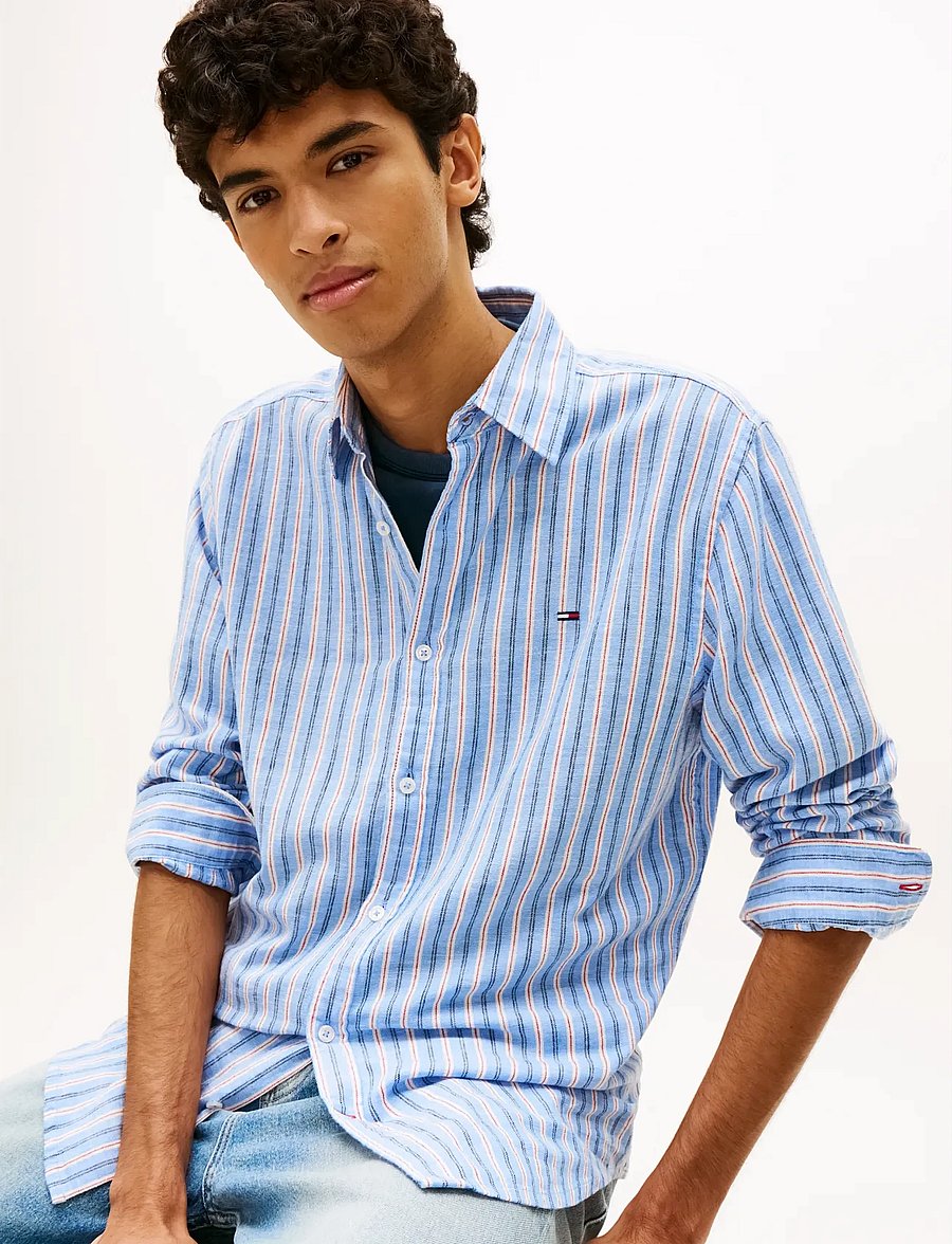 Tommy Jeans - TJM REG LINEN MX STRP SHIRT EXT - triibulised särgid - blue twilight stripes - 4
