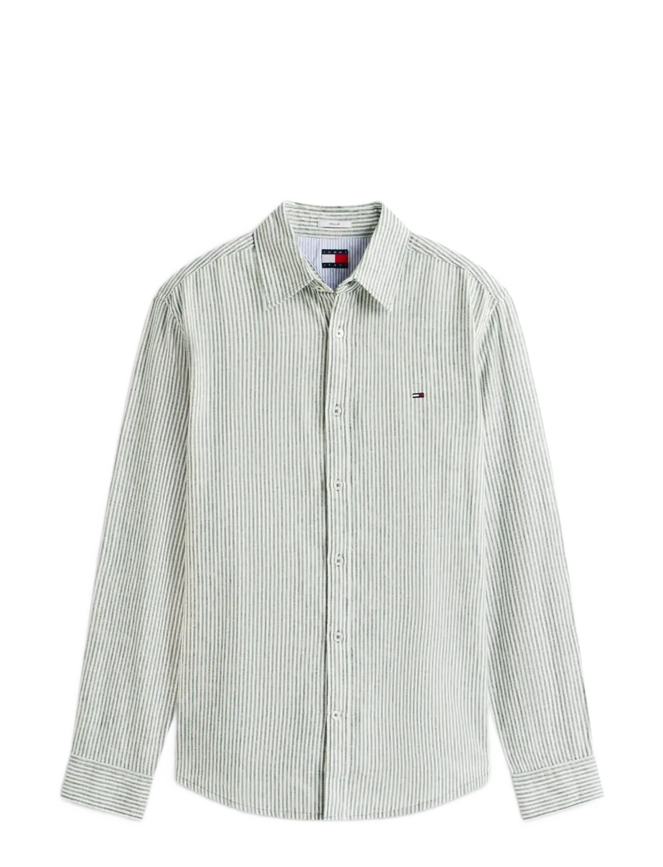 Tommy Jeans TJM REG LINEN MX STRP SHIRT EXT - Skjorter - SHADOW PINE STRIPES / green