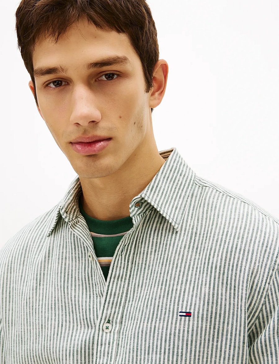 Tommy Jeans - TJM REG LINEN MX STRP SHIRT EXT - gestreifte hemden - shadow pine stripes - 4