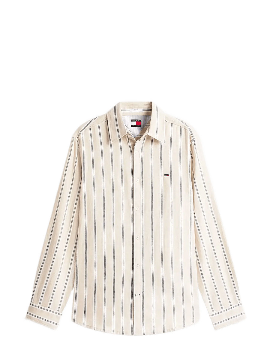 Tommy Jeans - TJM REG LINEN MX STRP SHIRT EXT - gestreifte hemden - white clay stripes - 1