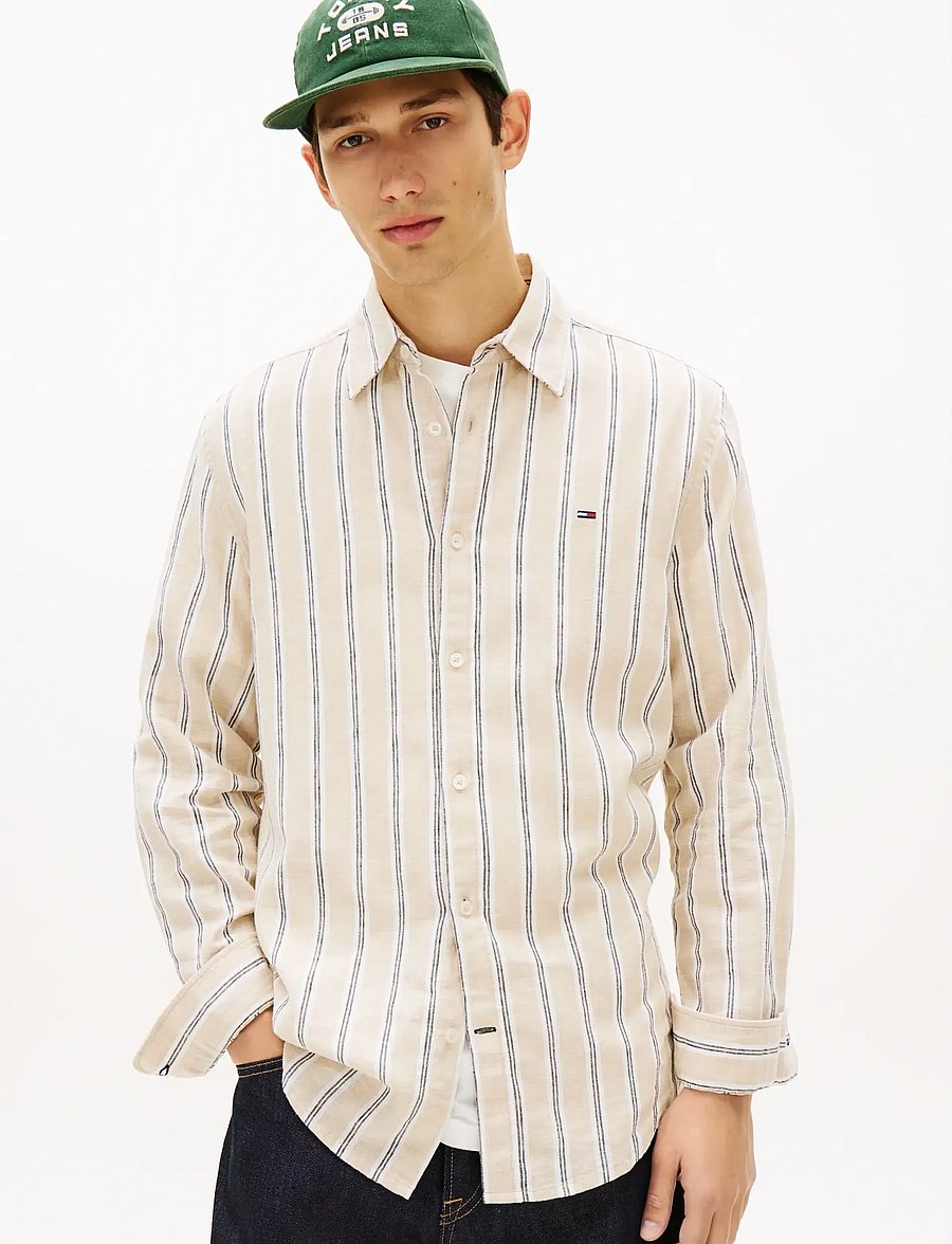 Tommy Jeans - TJM REG LINEN MX STRP SHIRT EXT - gestreifte hemden - white clay stripes - 0