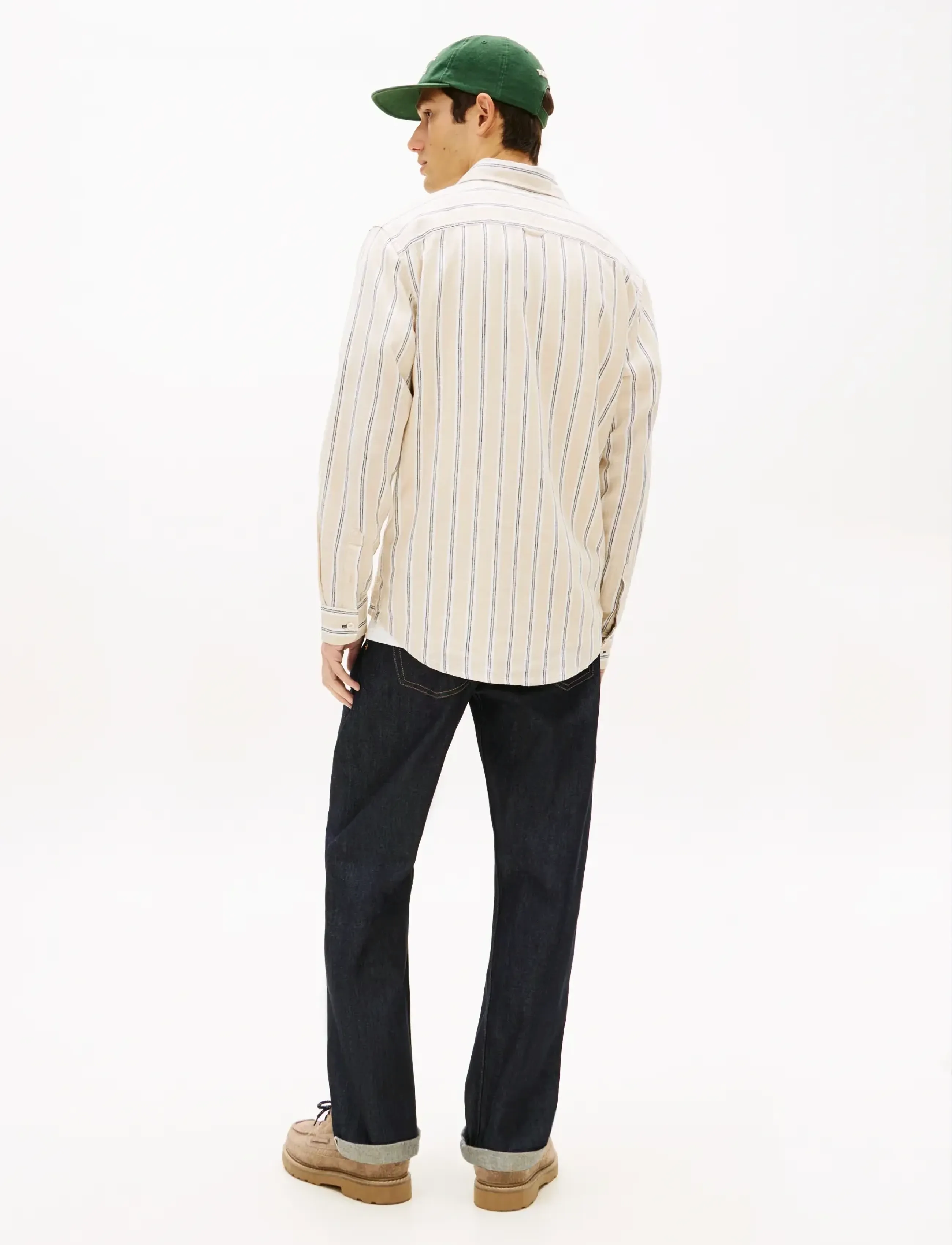 Tommy Jeans - TJM REG LINEN MX STRP SHIRT EXT - stribede skjorter - white clay stripes - 2