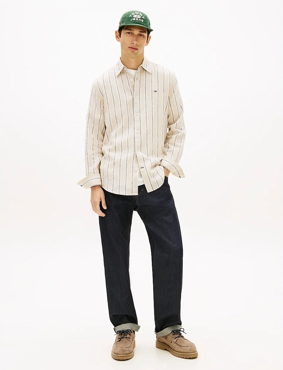 Tommy Jeans - TJM REG LINEN MX STRP SHIRT EXT - gestreifte hemden - white clay stripes - 3