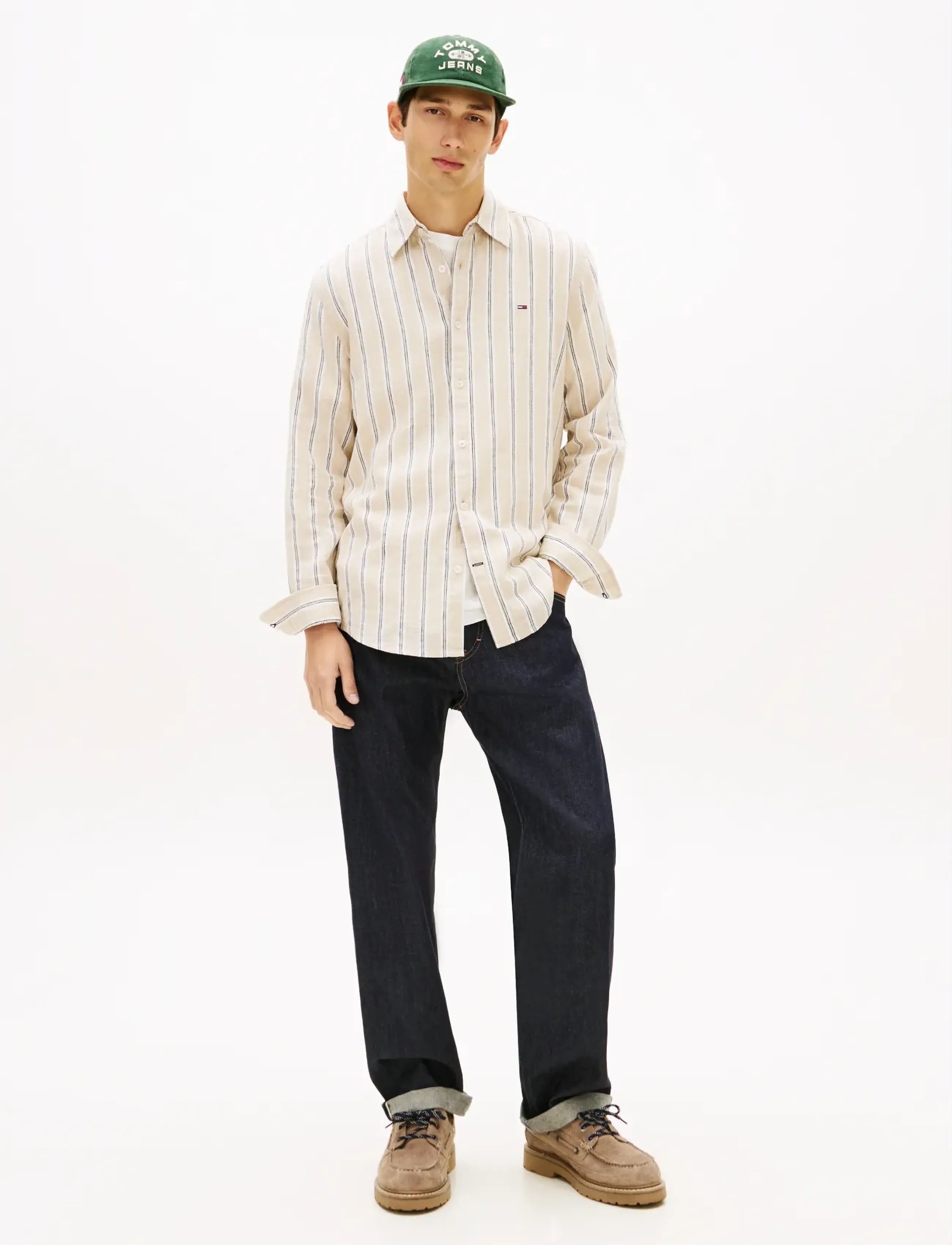Tommy Jeans - TJM REG LINEN MX STRP SHIRT EXT - gestreifte hemden - white clay stripes - 3