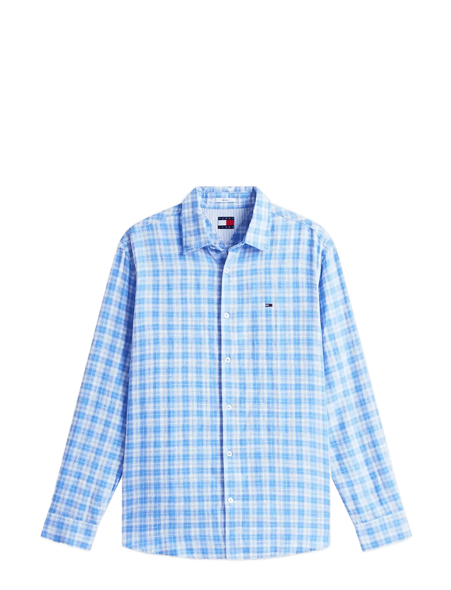 Tommy Jeans - TJM RLX LINEN BLEND CHECK SHIRT - rutiga skjortor - blue twilight small check - 1