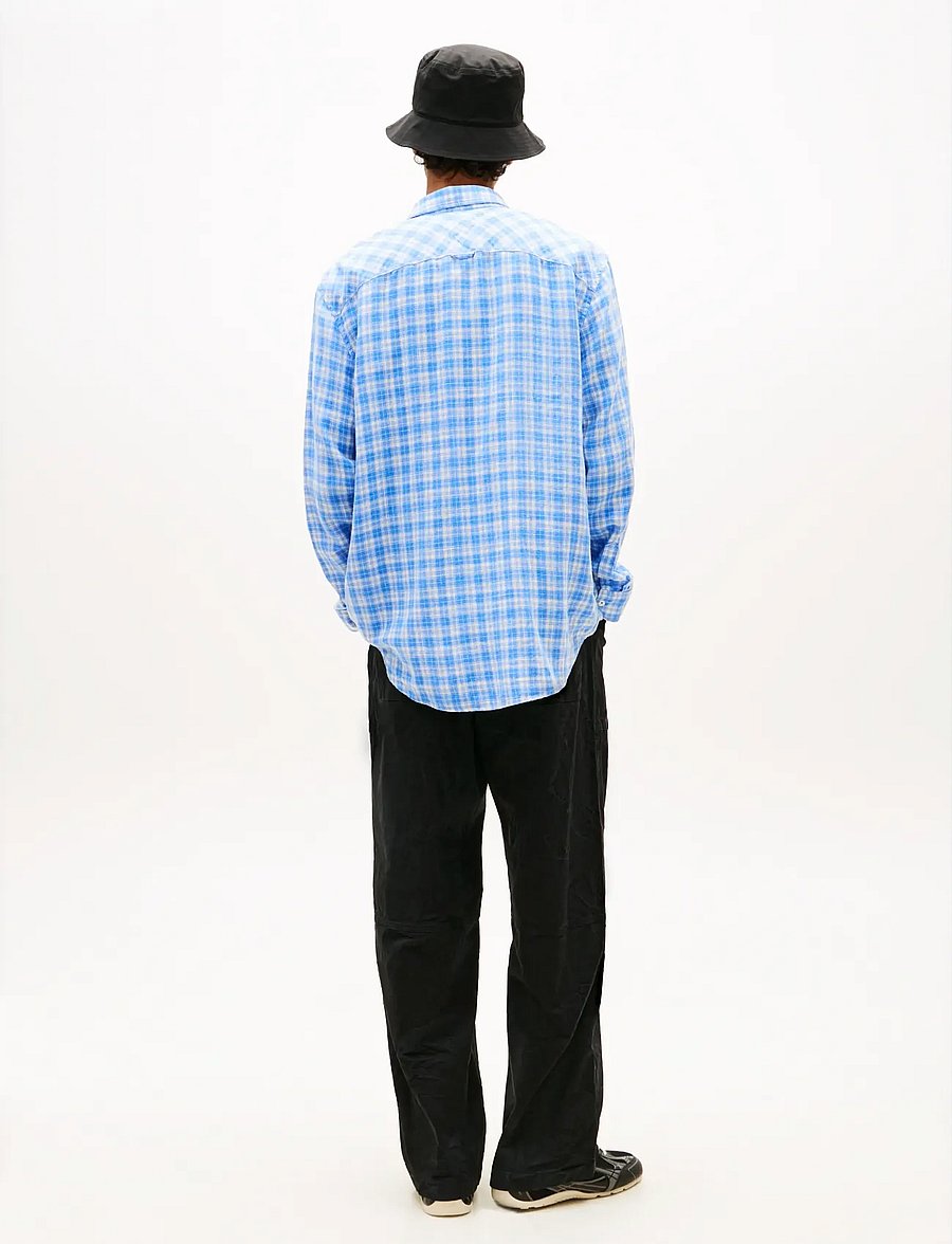 Tommy Jeans - TJM RLX LINEN BLEND CHECK SHIRT - rutiga skjortor - blue twilight small check - 2