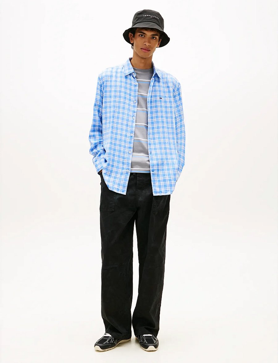 Tommy Jeans - TJM RLX LINEN BLEND CHECK SHIRT - rutiga skjortor - blue twilight small check - 3