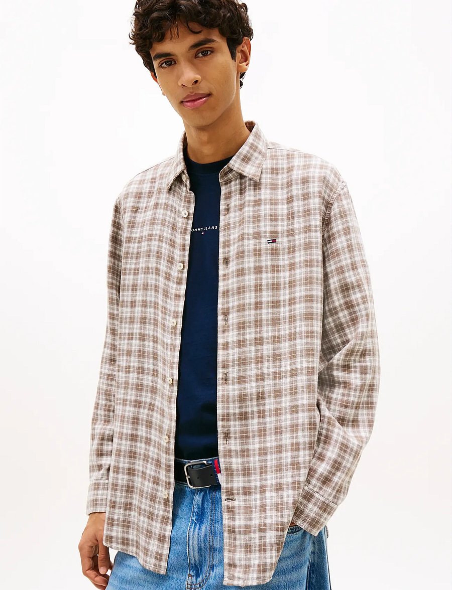 Tommy Jeans - TJM RLX LINEN BLEND CHECK SHIRT - rutiga skjortor - ivy mink small check - 0