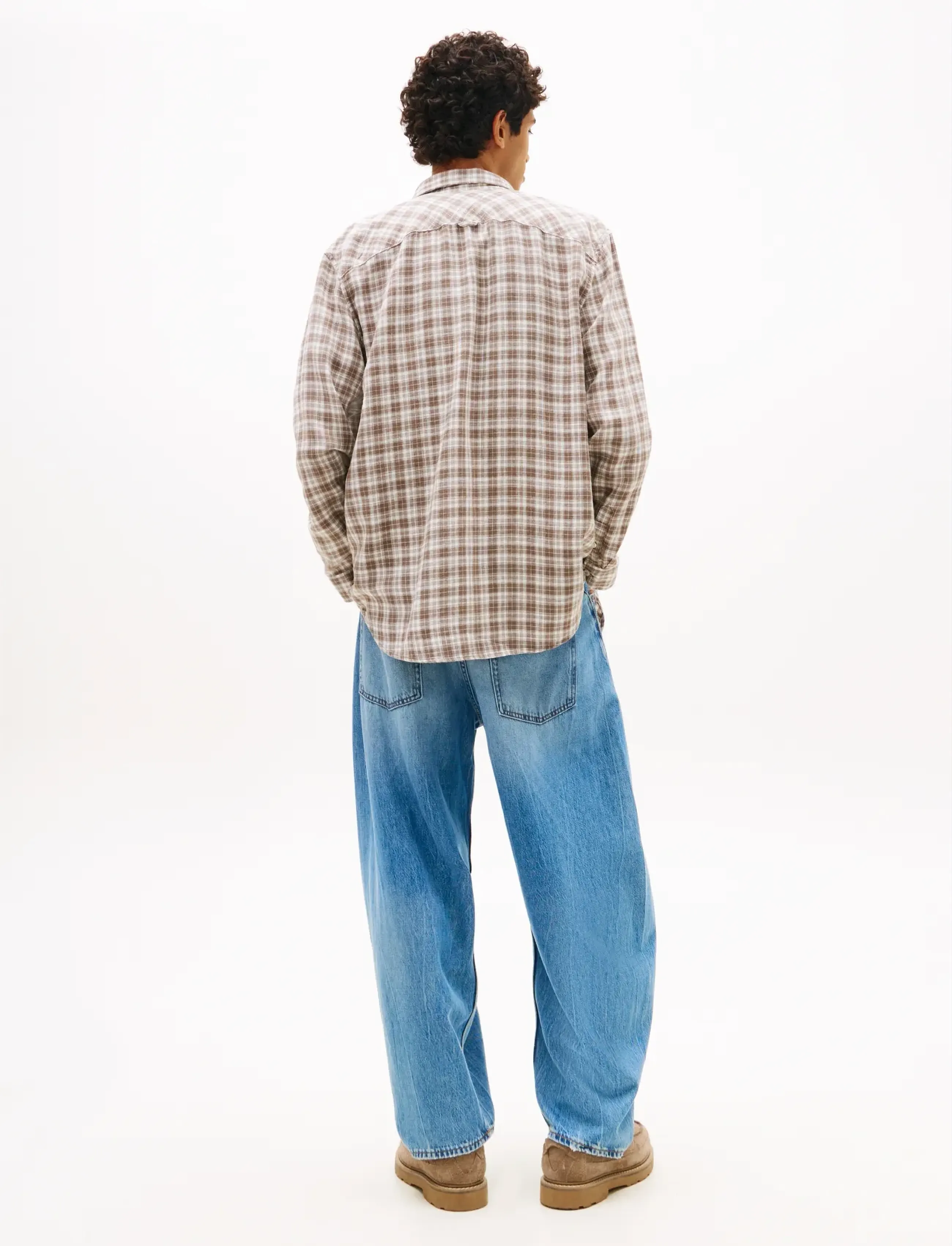 Tommy Jeans - TJM RLX LINEN BLEND CHECK SHIRT - ternede skjorter - ivy mink small check - 2