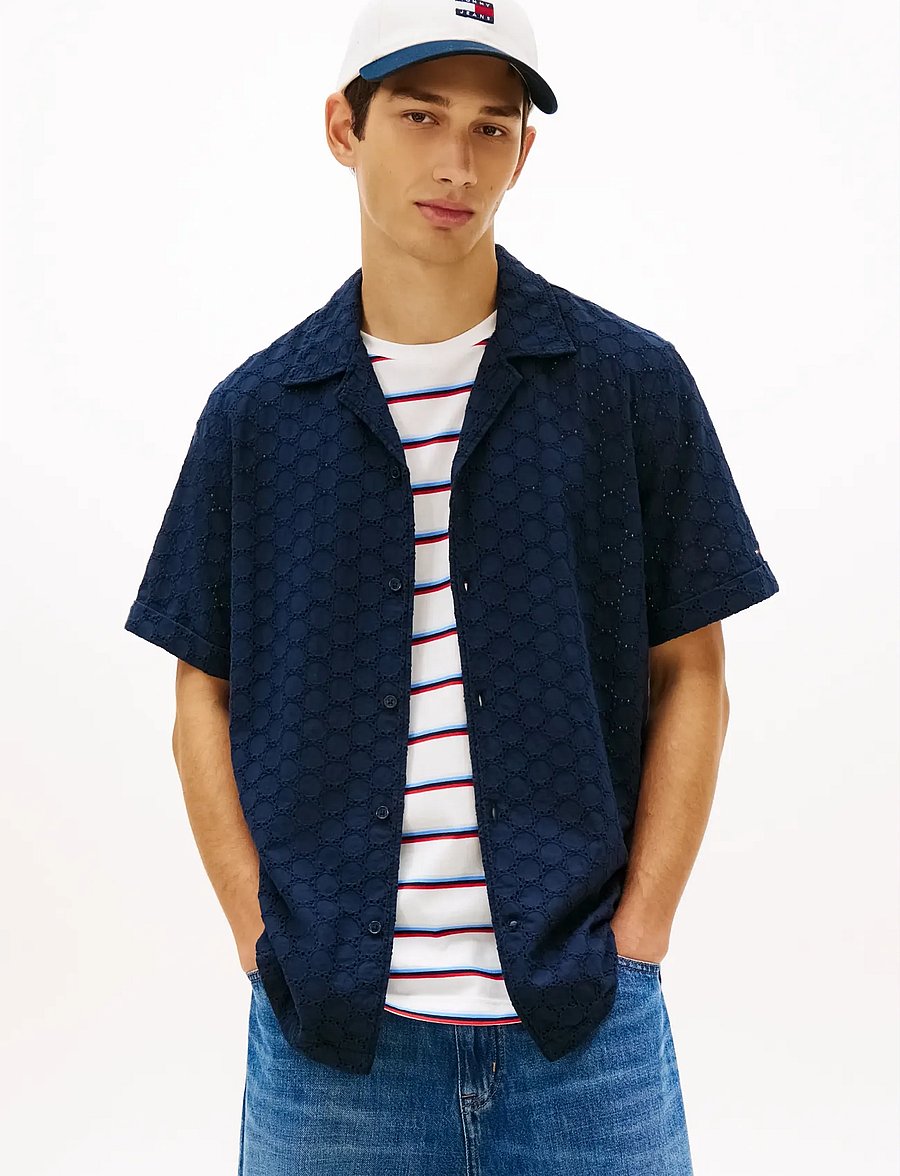 Tommy Jeans - TJM REG EMBRODRD SS SHIRT - kurzarmhemden - dark night navy - 0
