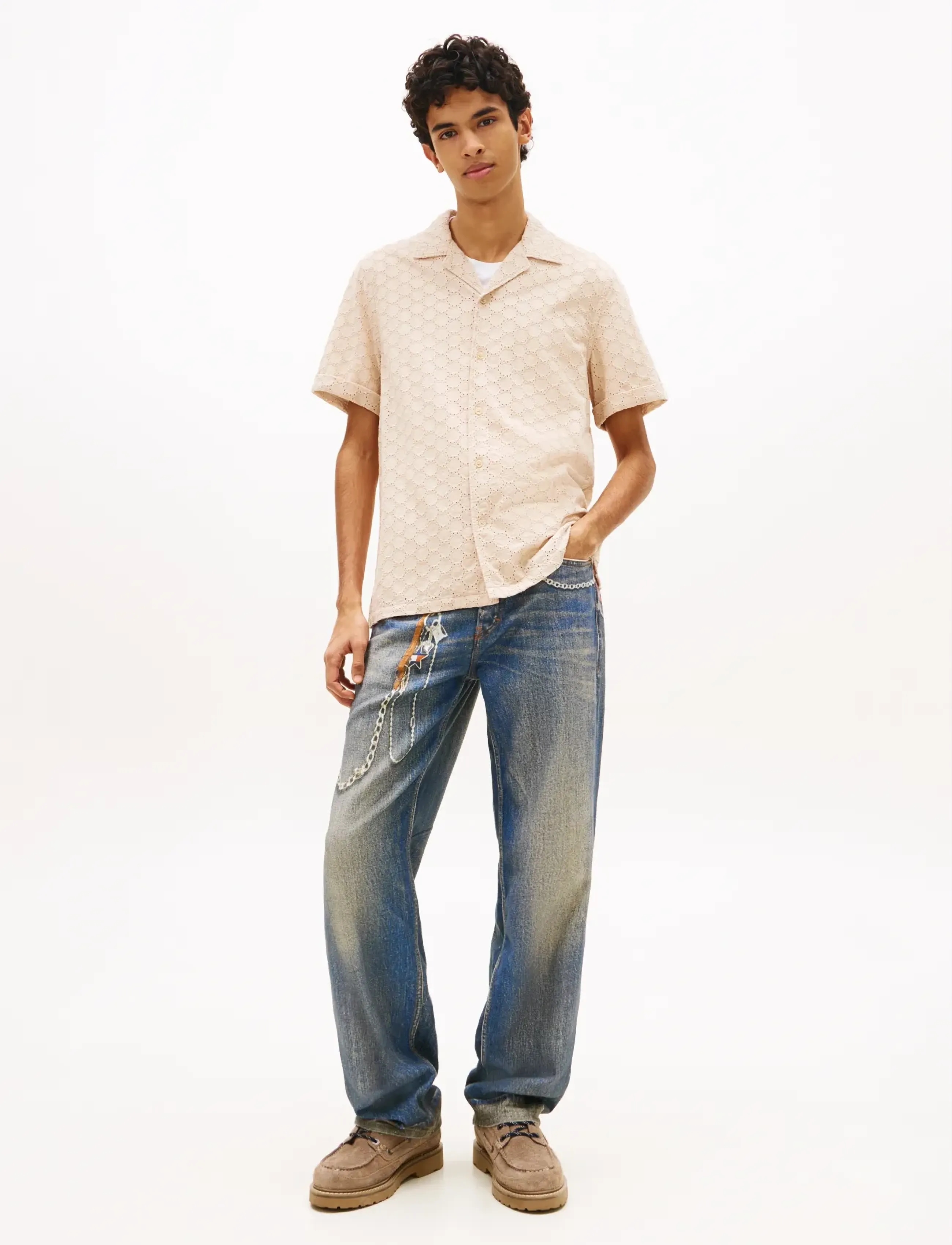 Tommy Jeans - TJM REG EMBRODRD SS SHIRT - lühikeste varrukatega särgid - white clay - 3