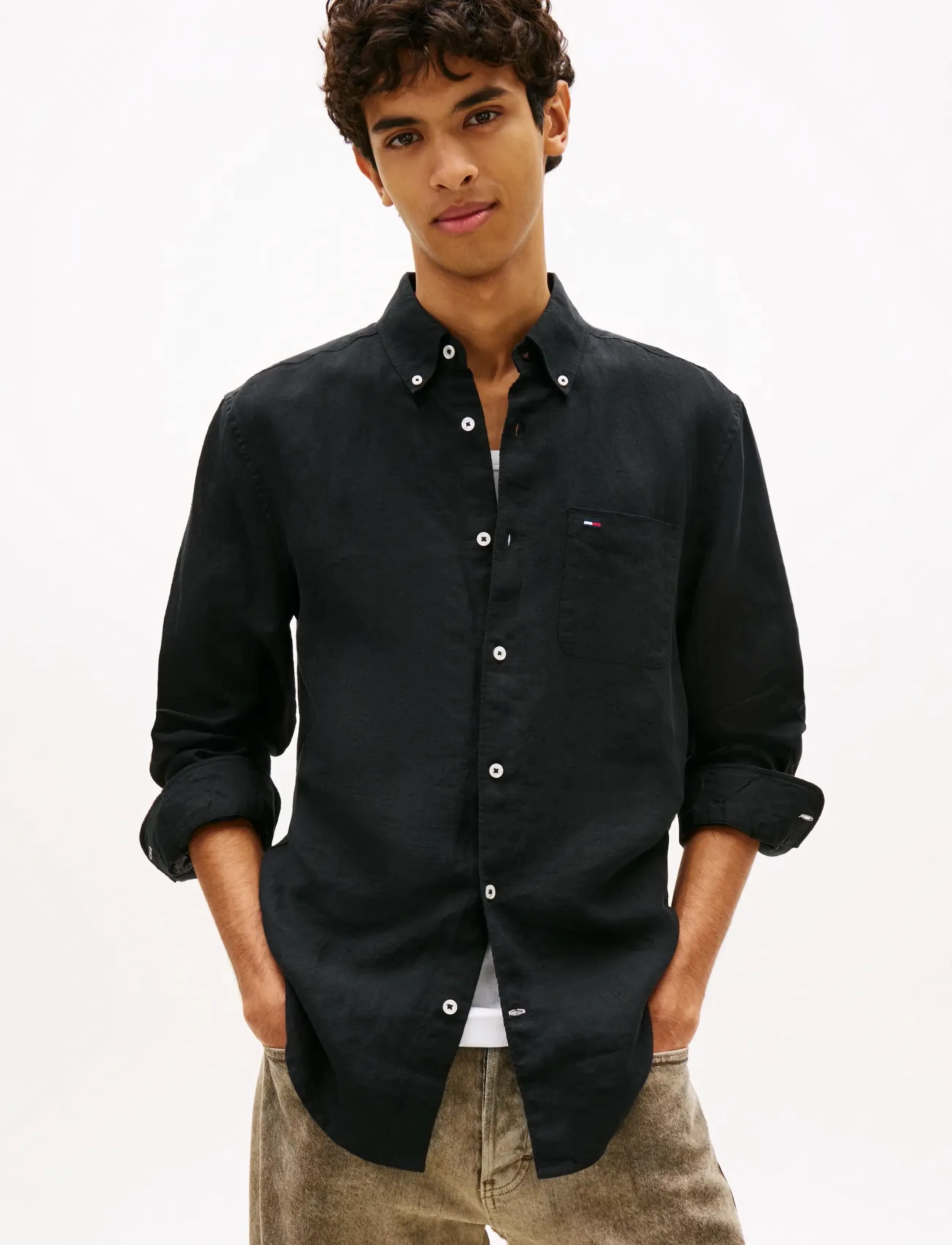 Tommy Jeans TJM REG LINEN SHIRT - Kleidung - BLACK / black
