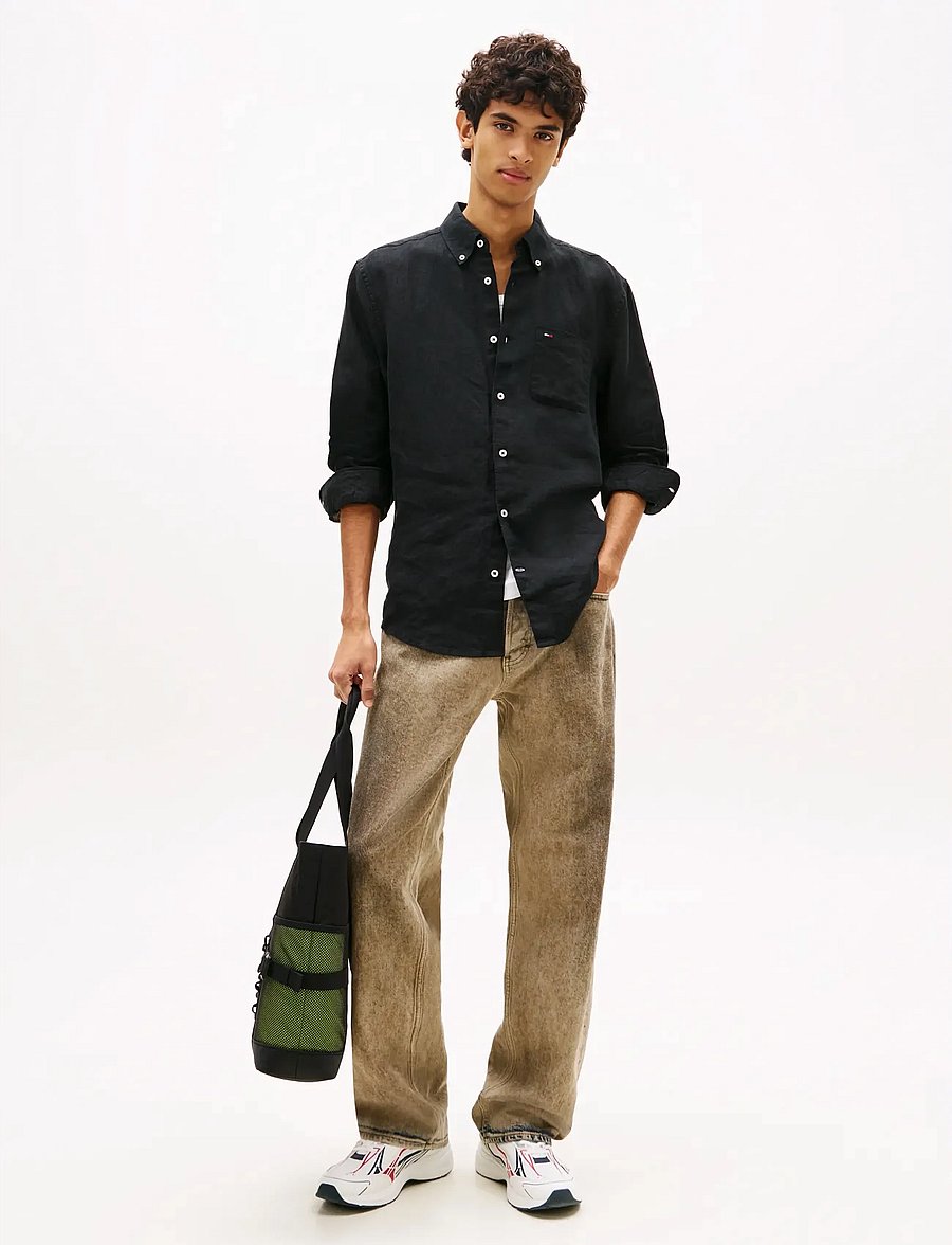 Tommy Jeans - TJM REG LINEN SHIRT - chemises de lin - black - 3