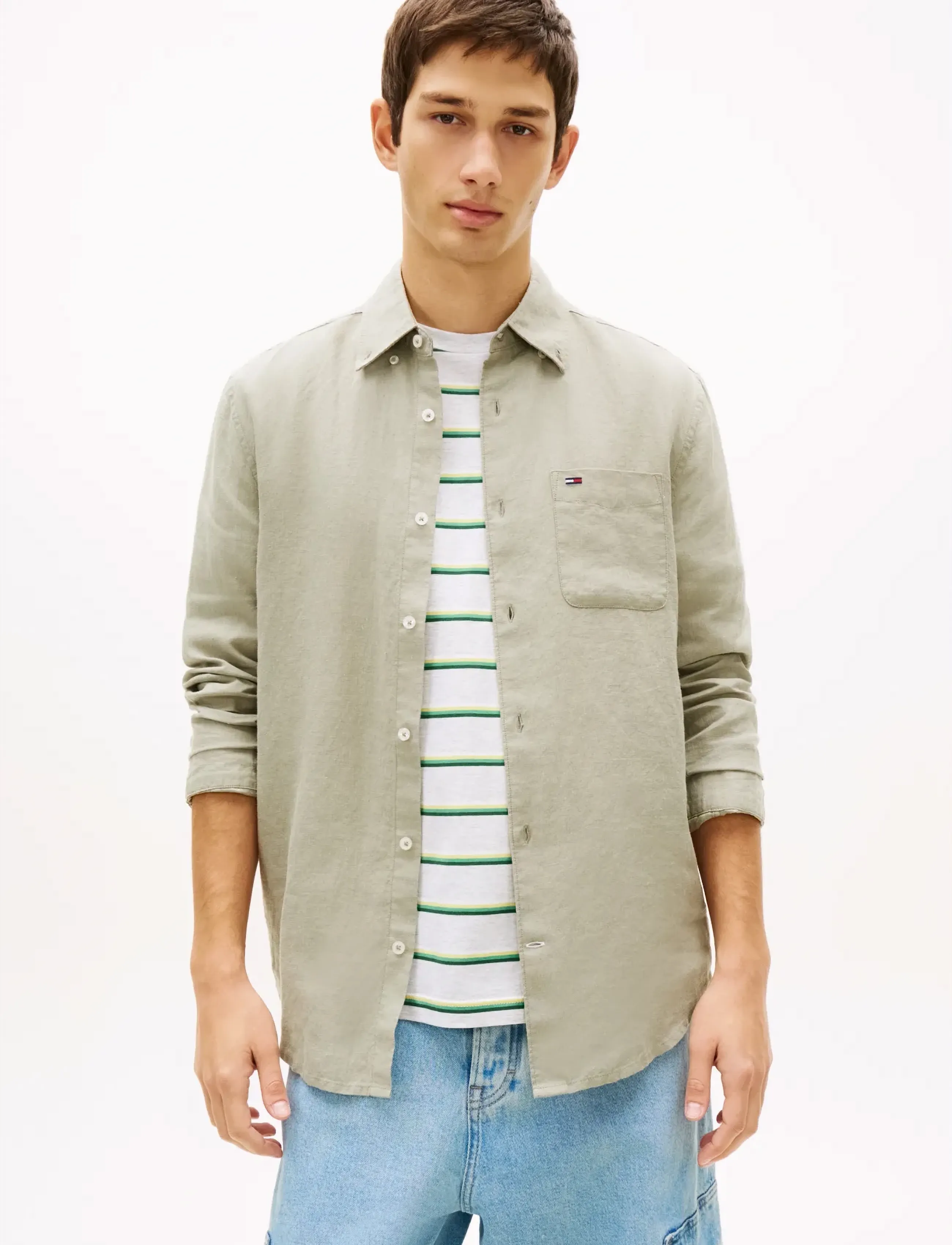 Tommy Jeans TJM REG LINEN SHIRT - Leinenhemden - UTILITY SAGE / khaki/green