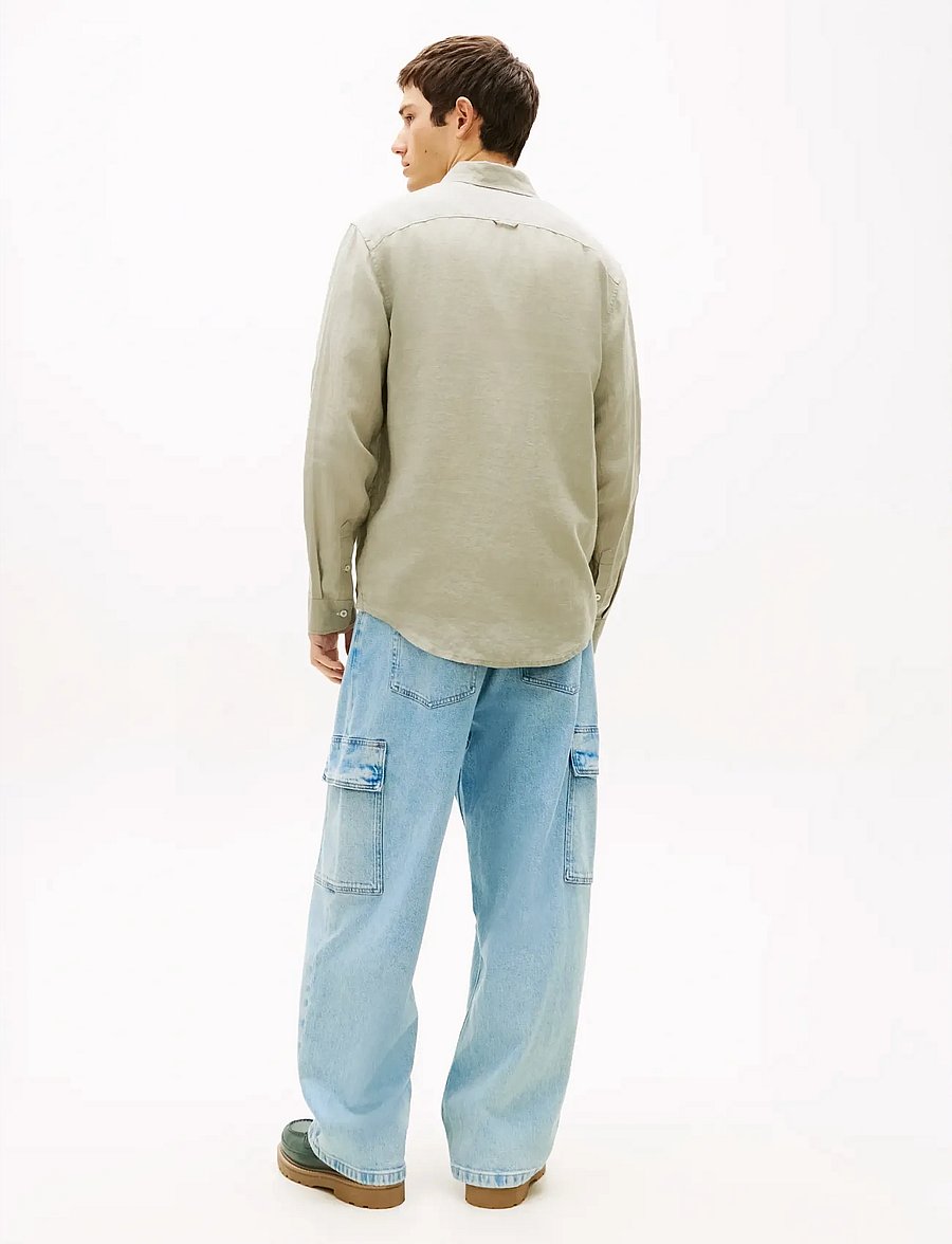 Tommy Jeans - TJM REG LINEN SHIRT - chemises de lin - utility sage - 2