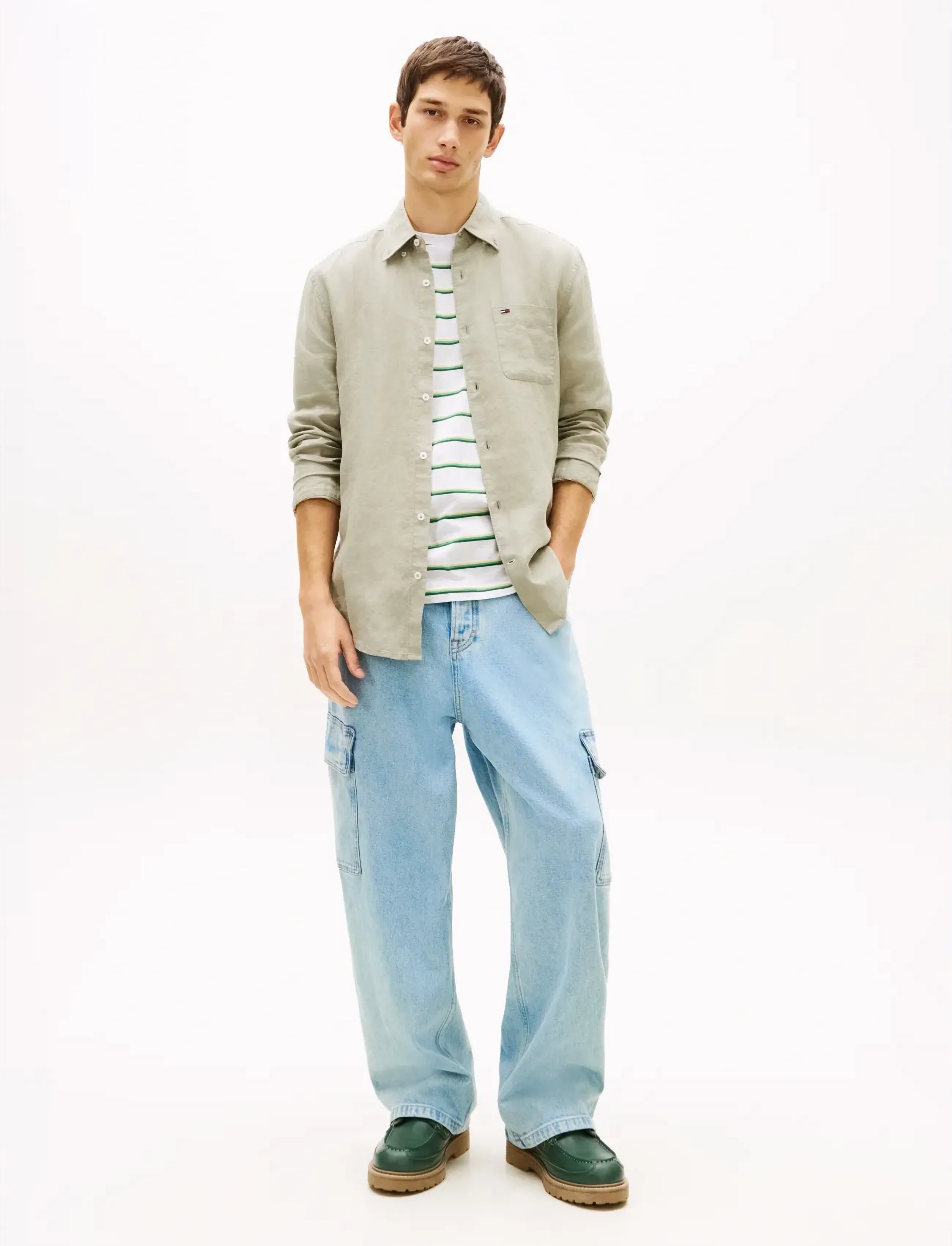 Tommy Jeans - TJM REG LINEN SHIRT - chemises de lin - utility sage - 3