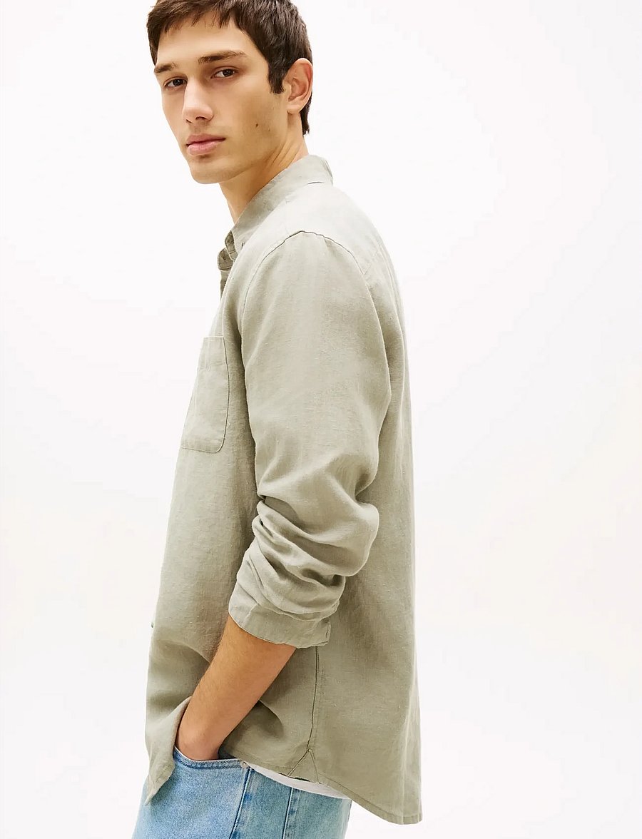 Tommy Jeans - TJM REG LINEN SHIRT - chemises de lin - utility sage - 4