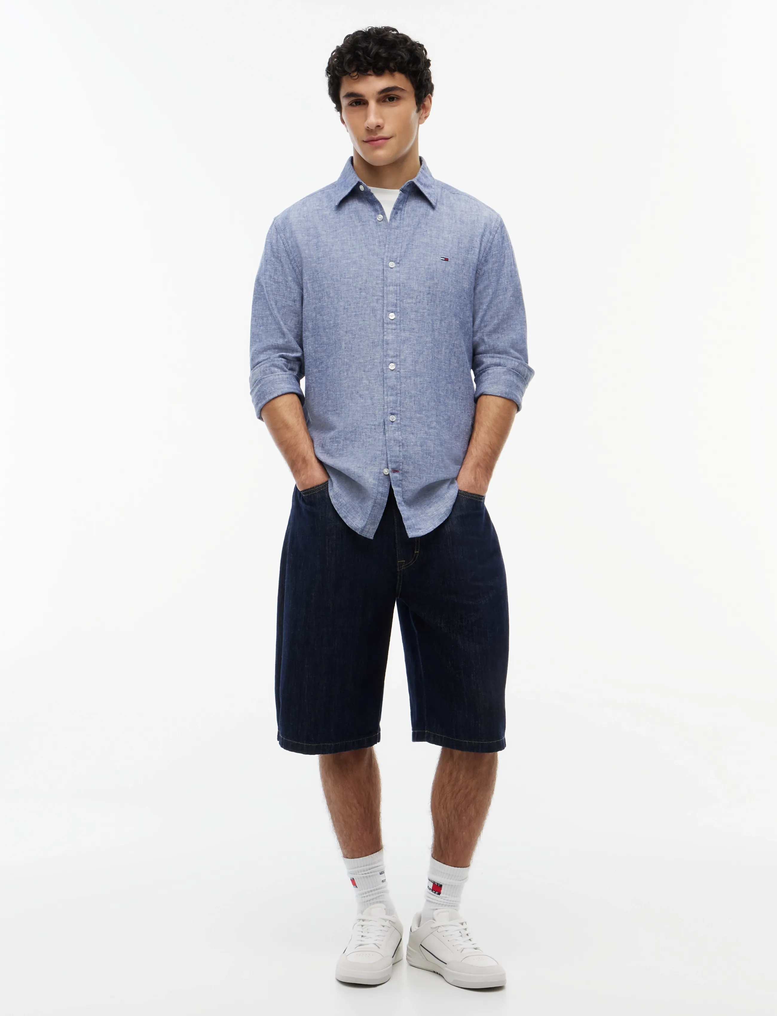 Tommy Jeans - TJM REG LINEN BLEND SHIRT EXT - linneskjortor - blue storm - 4