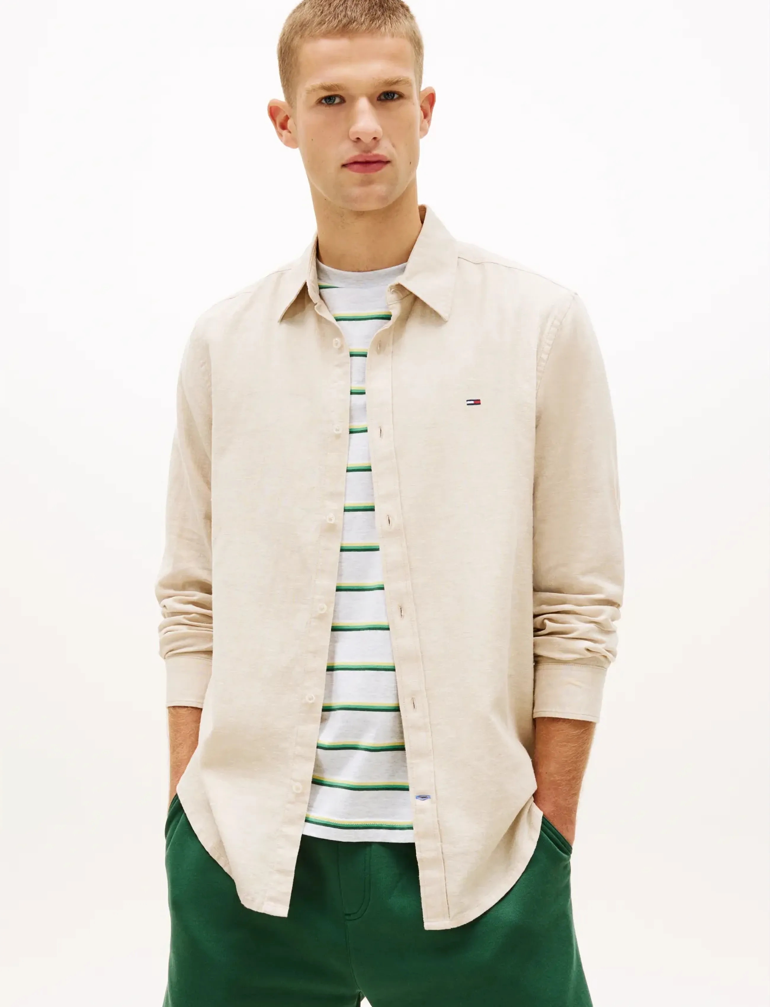 Tommy Jeans TJM REG LINEN BLEND SHIRT EXT - Tommy Hilfiger - GENTLE GOLD / beige