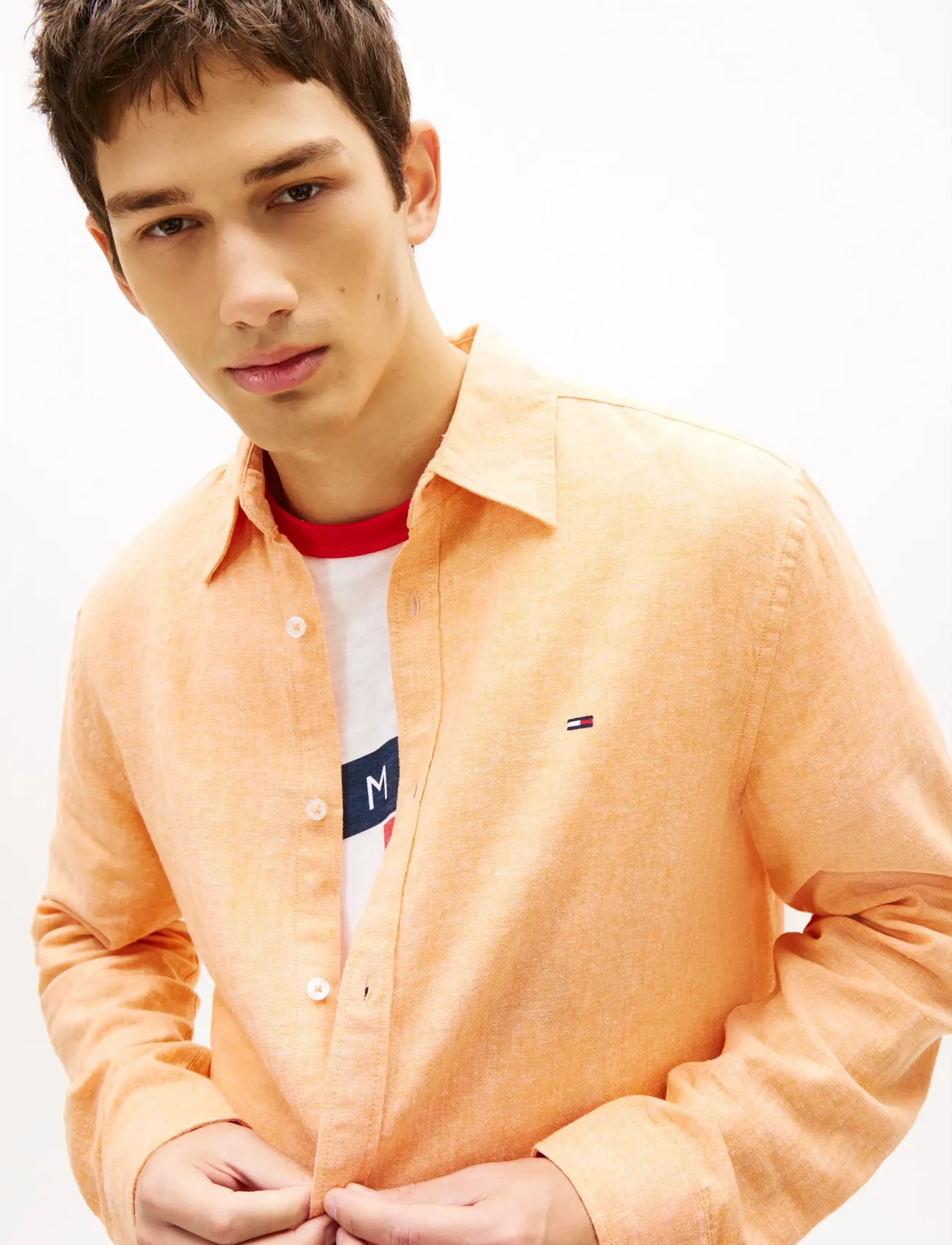 Tommy Jeans - TJM REG LINEN BLEND SHIRT EXT - hørskjorter - lush orange - 4