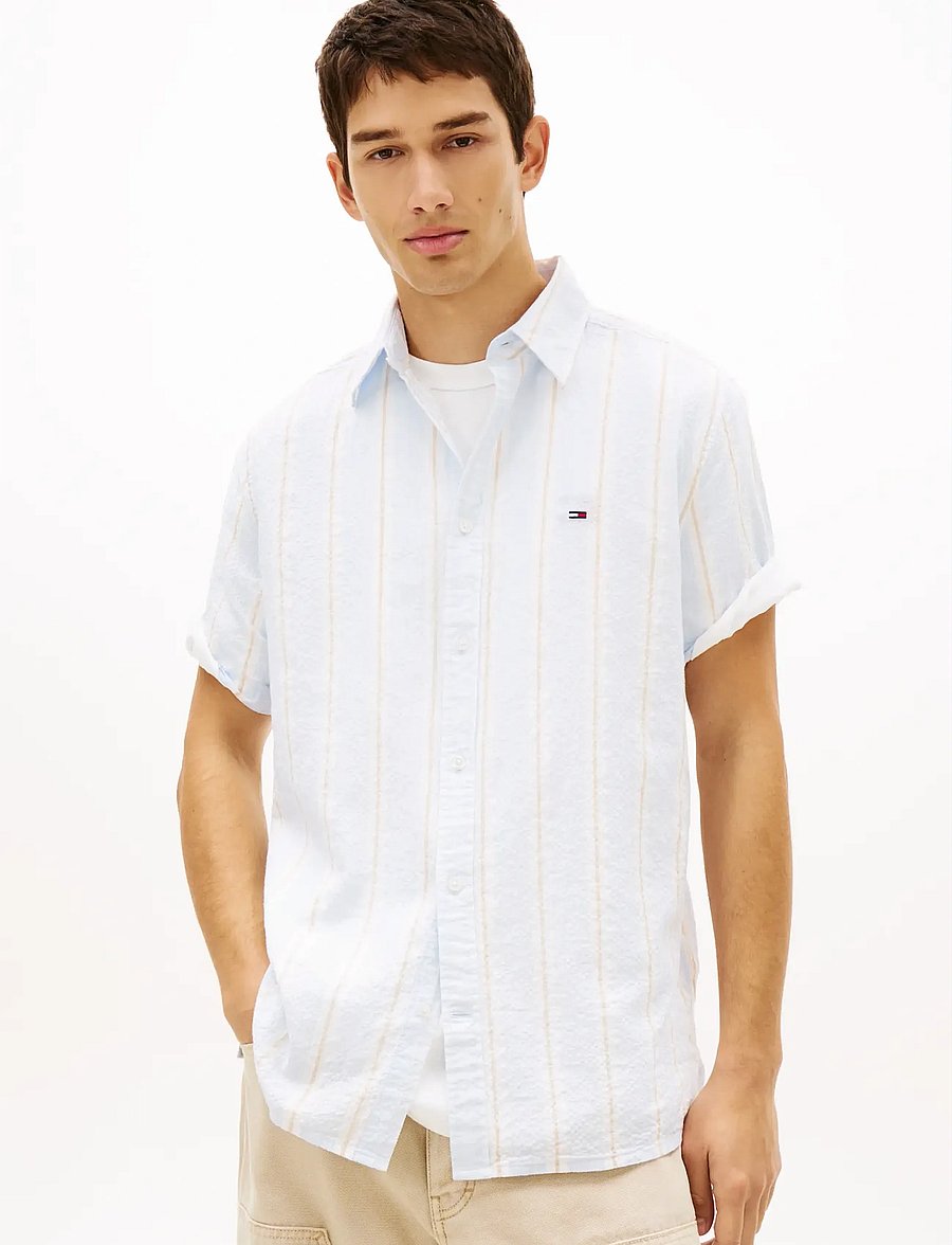 Tommy Jeans - TJM REG SEERSUCKR PTRN SHIRT EXT - kurzarmhemden - sweet blue stripe - 0