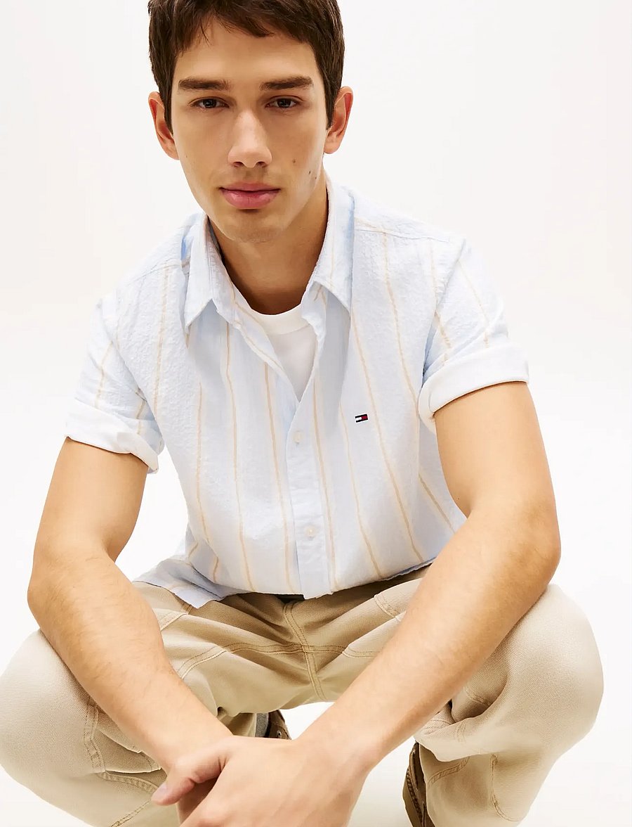 Tommy Jeans - TJM REG SEERSUCKR PTRN SHIRT EXT - kurzarmhemden - sweet blue stripe - 4