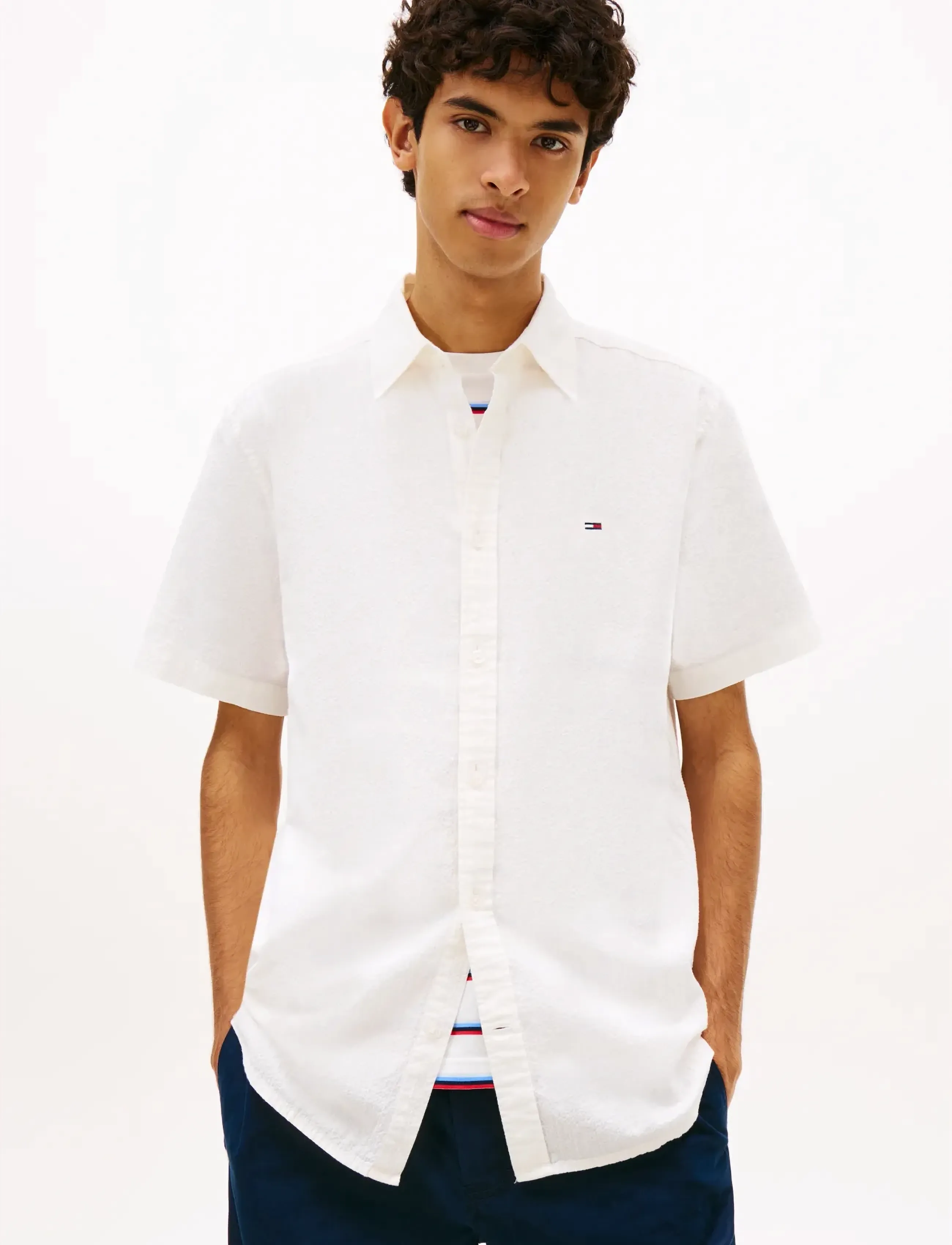 Tommy Jeans TJM REG SEERSUCKER SHIRT EXT - Drabužiai - ANCIENT WHITE / cream