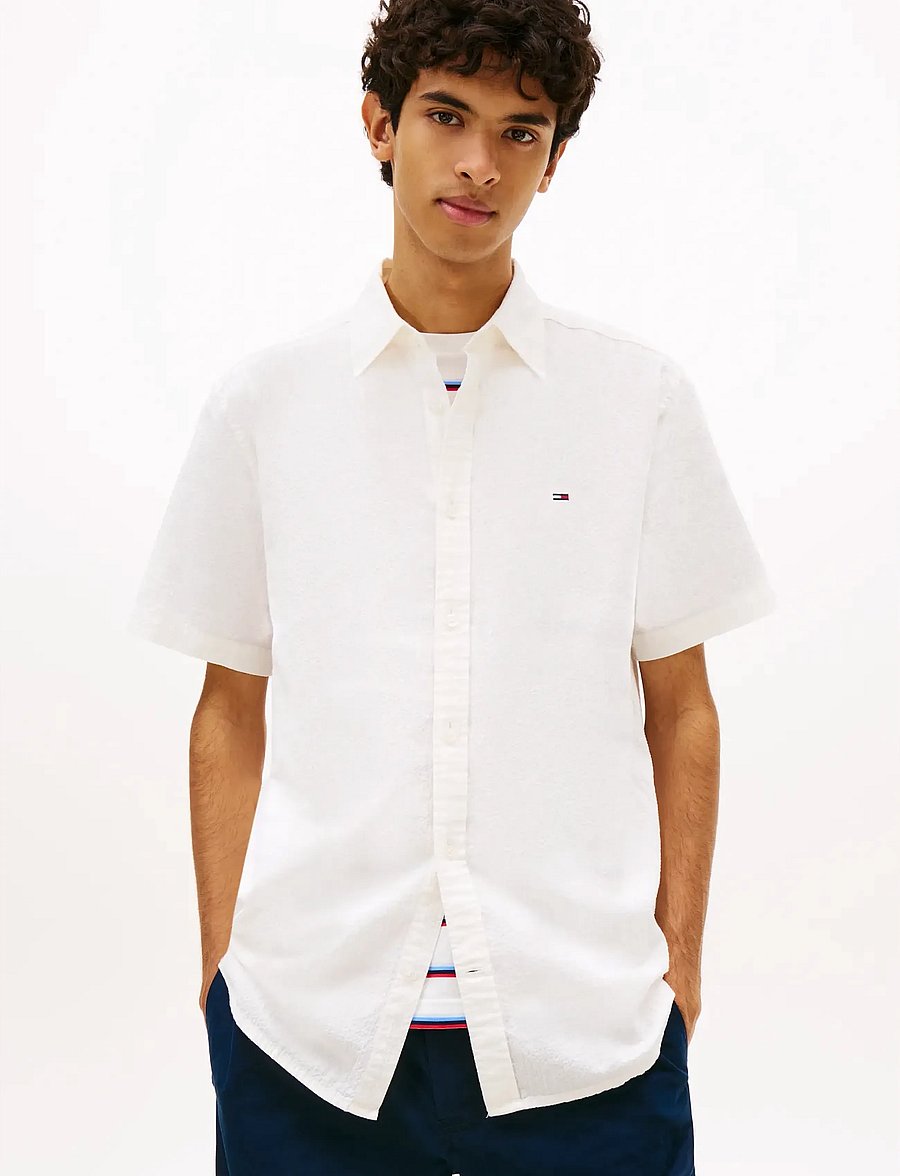 Tommy Jeans - TJM REG SEERSUCKER SHIRT EXT - short-sleeved shirts - ancient white - 0