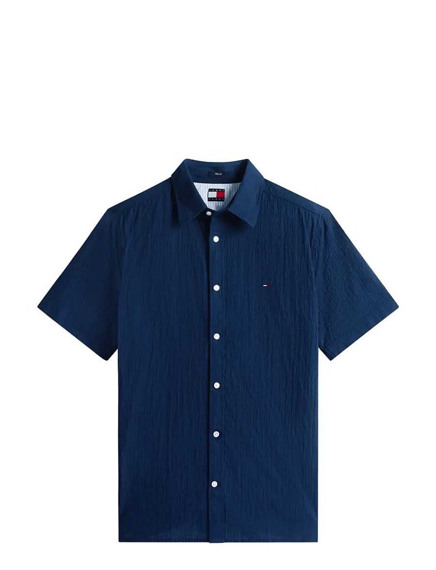 Tommy Jeans - TJM REG SEERSUCKER SHIRT EXT - kurzarmhemden - dark night navy - 1