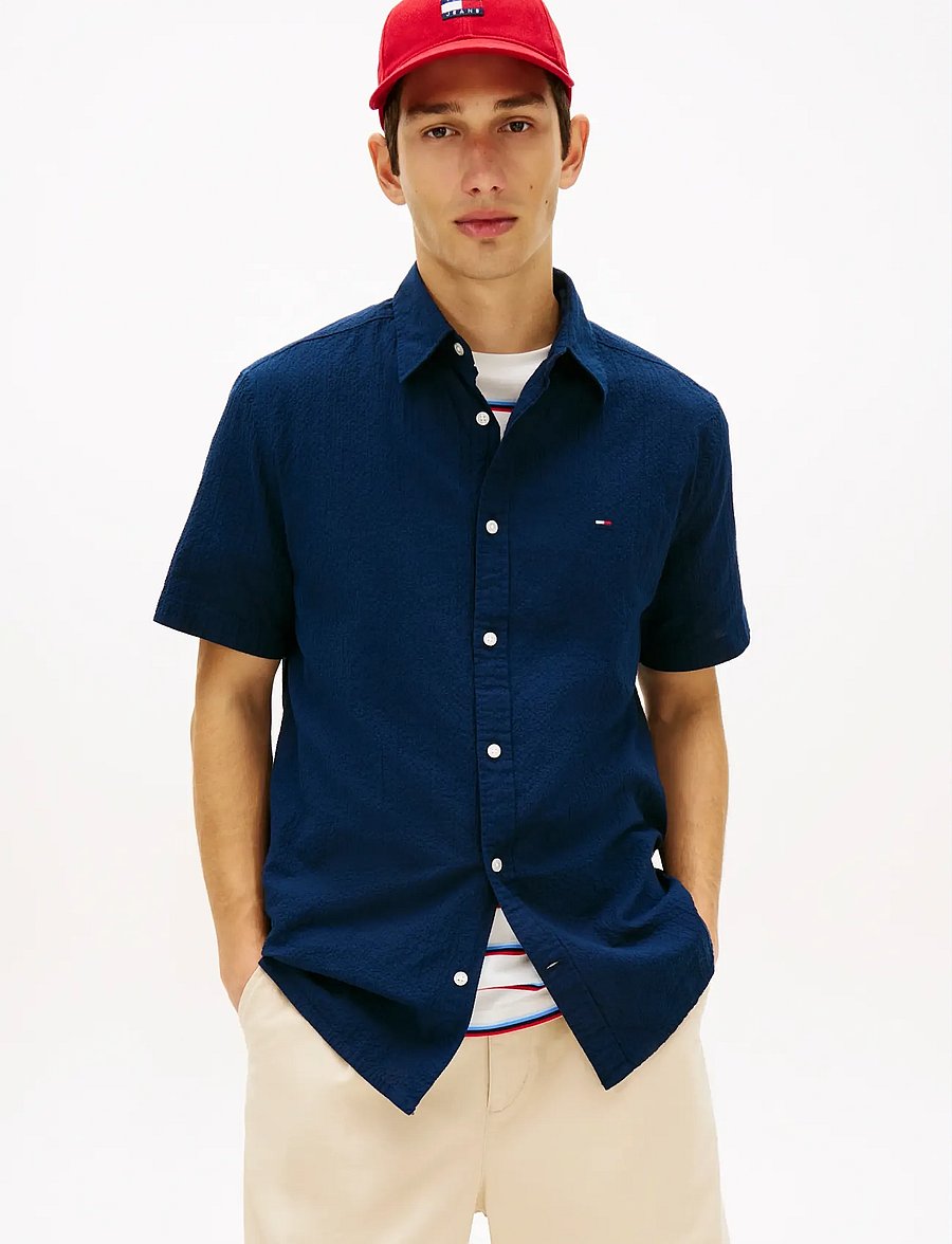Tommy Jeans - TJM REG SEERSUCKER SHIRT EXT - kurzarmhemden - dark night navy - 0