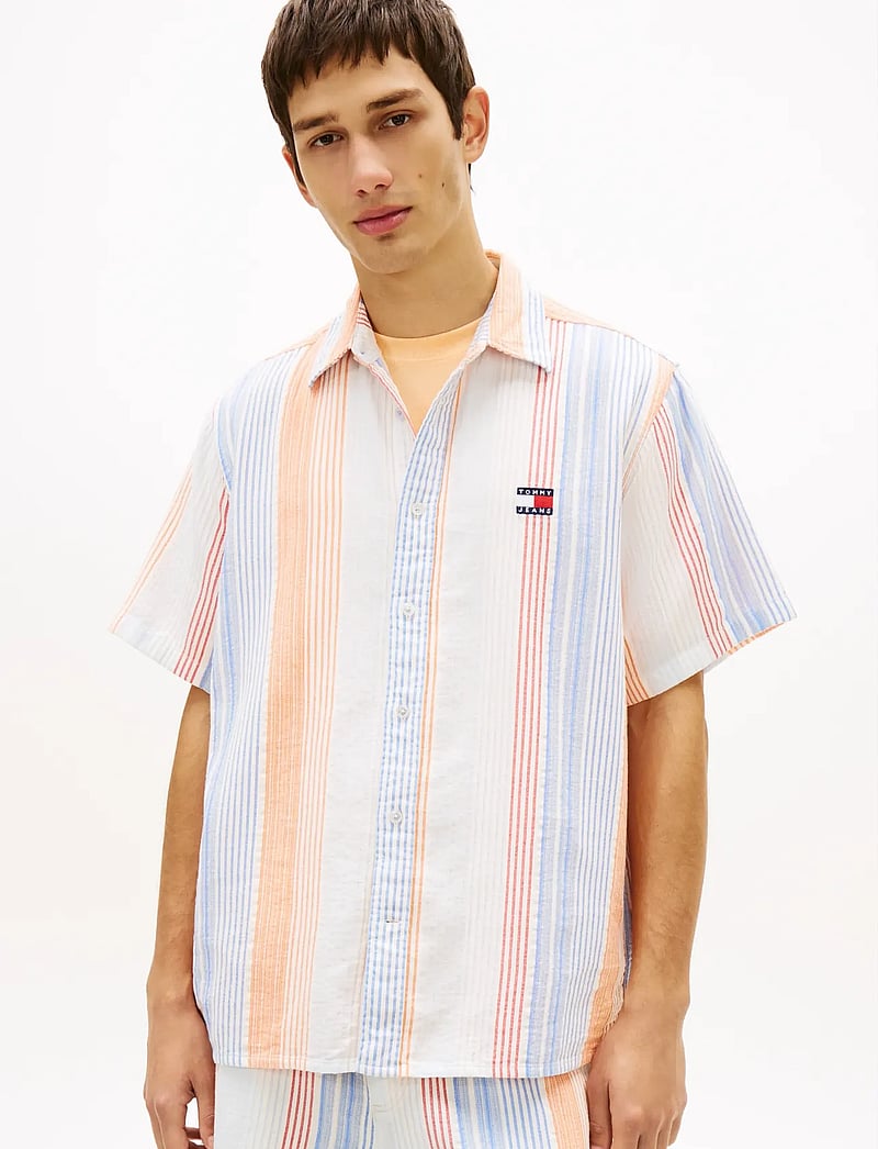 Tommy Jeans - TJM RLX STRIPE SS SHIRT EXT - short-sleeved shirts - ancient white stripes - 0