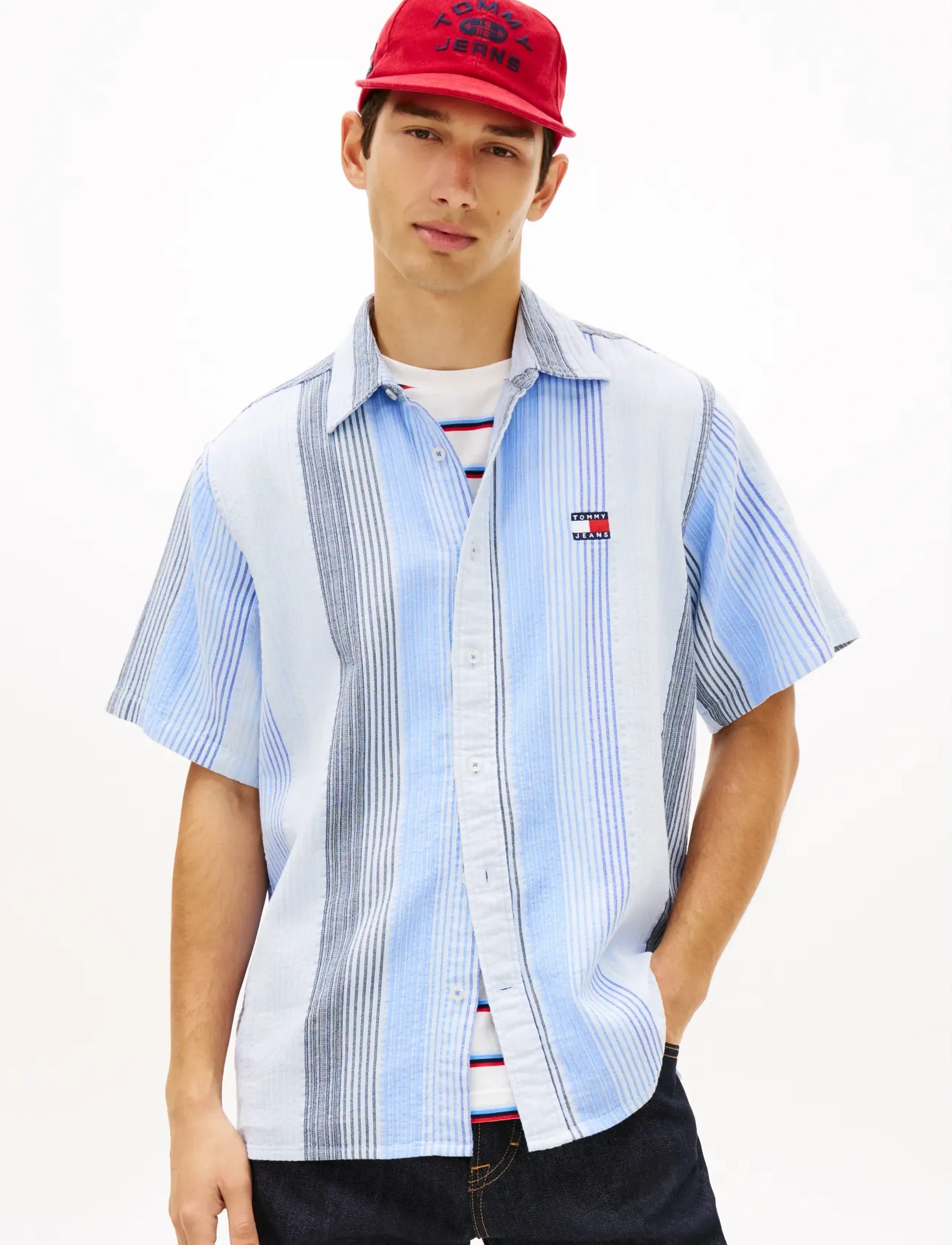 Tommy Jeans TJM RLX STRIPE SS SHIRT EXT - Kleidung - SWEET BLUE STRIPES / blue