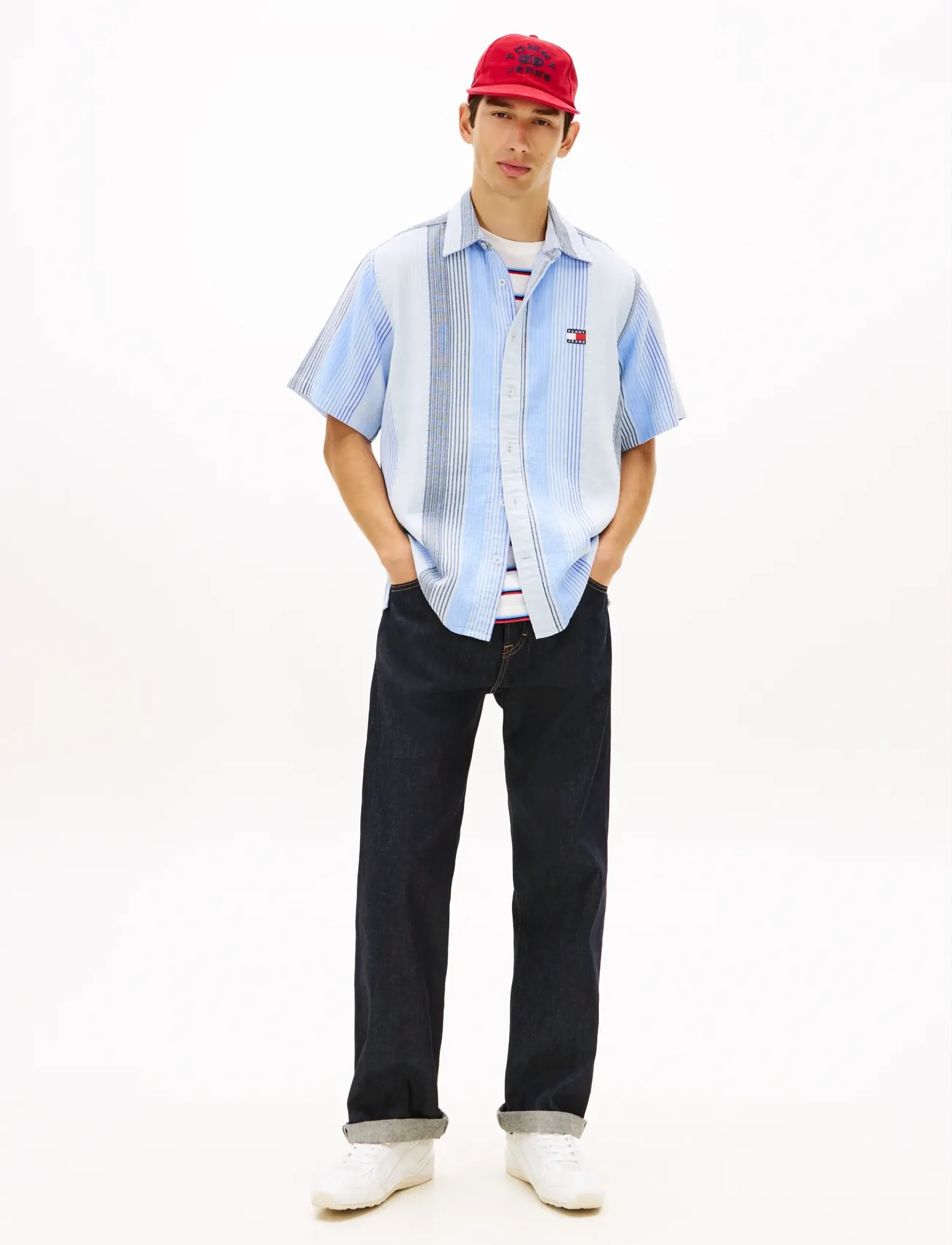 Tommy Jeans - TJM RLX STRIPE SS SHIRT EXT - kurzarmhemden - sweet blue stripes - 3