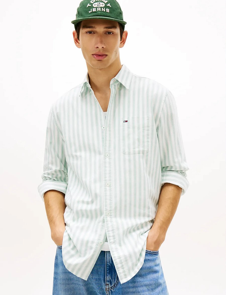 Tommy Jeans - TJM REG STRIPE OXFORD SHIRT EXT - stribede skjorter - bahama green stripe - 0