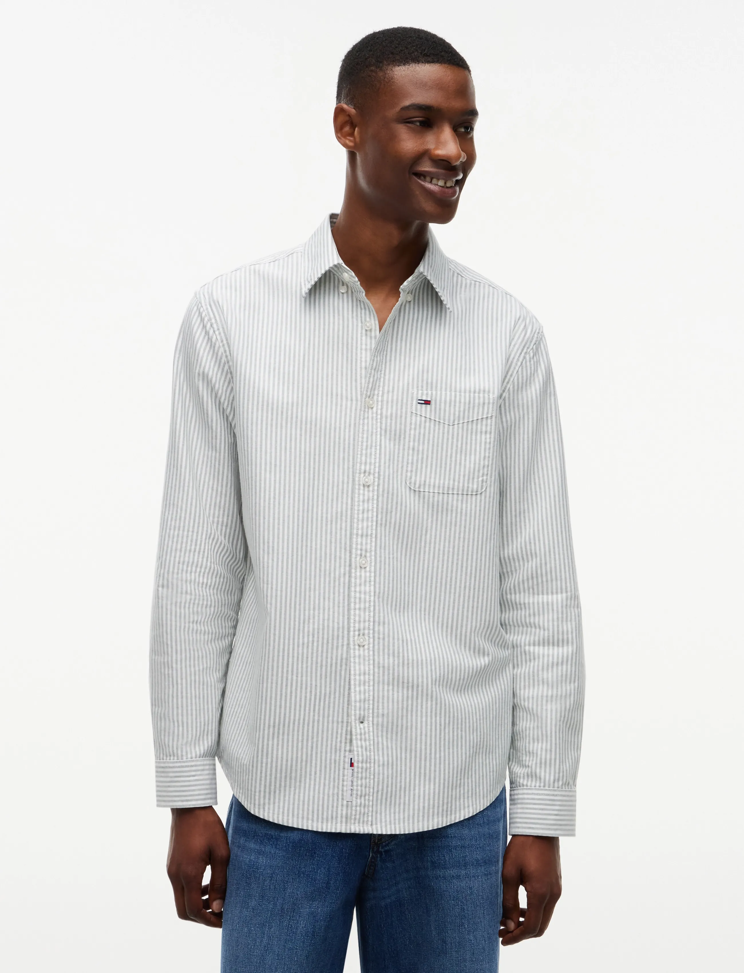 Tommy Jeans TJM REG STRIPE OXFORD SHIRT EXT - Tommy Hilfiger - VELVET GREEN STRIPES / green