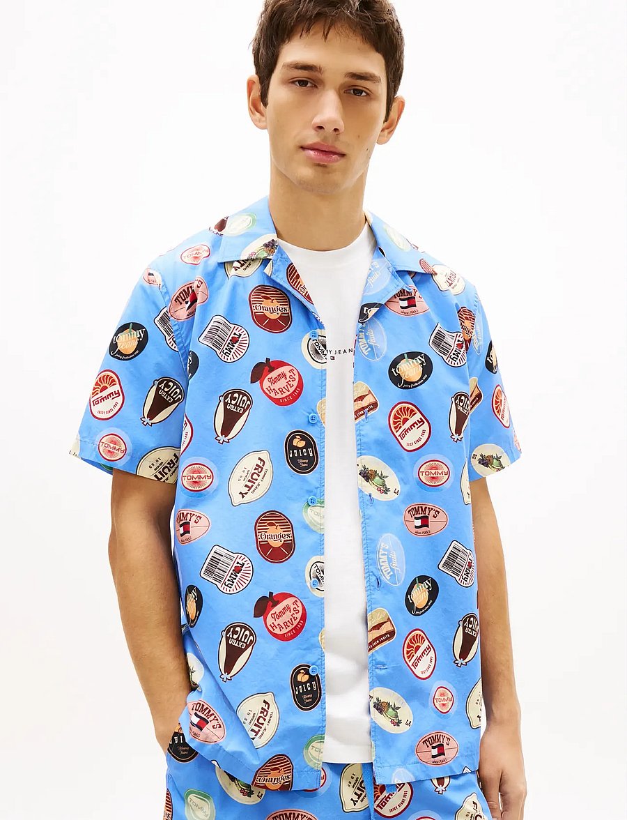 Tommy Jeans - TJM REG AOP CAMP SHIRT EXT - kortärmade skjortor - blue twilight aop - 0