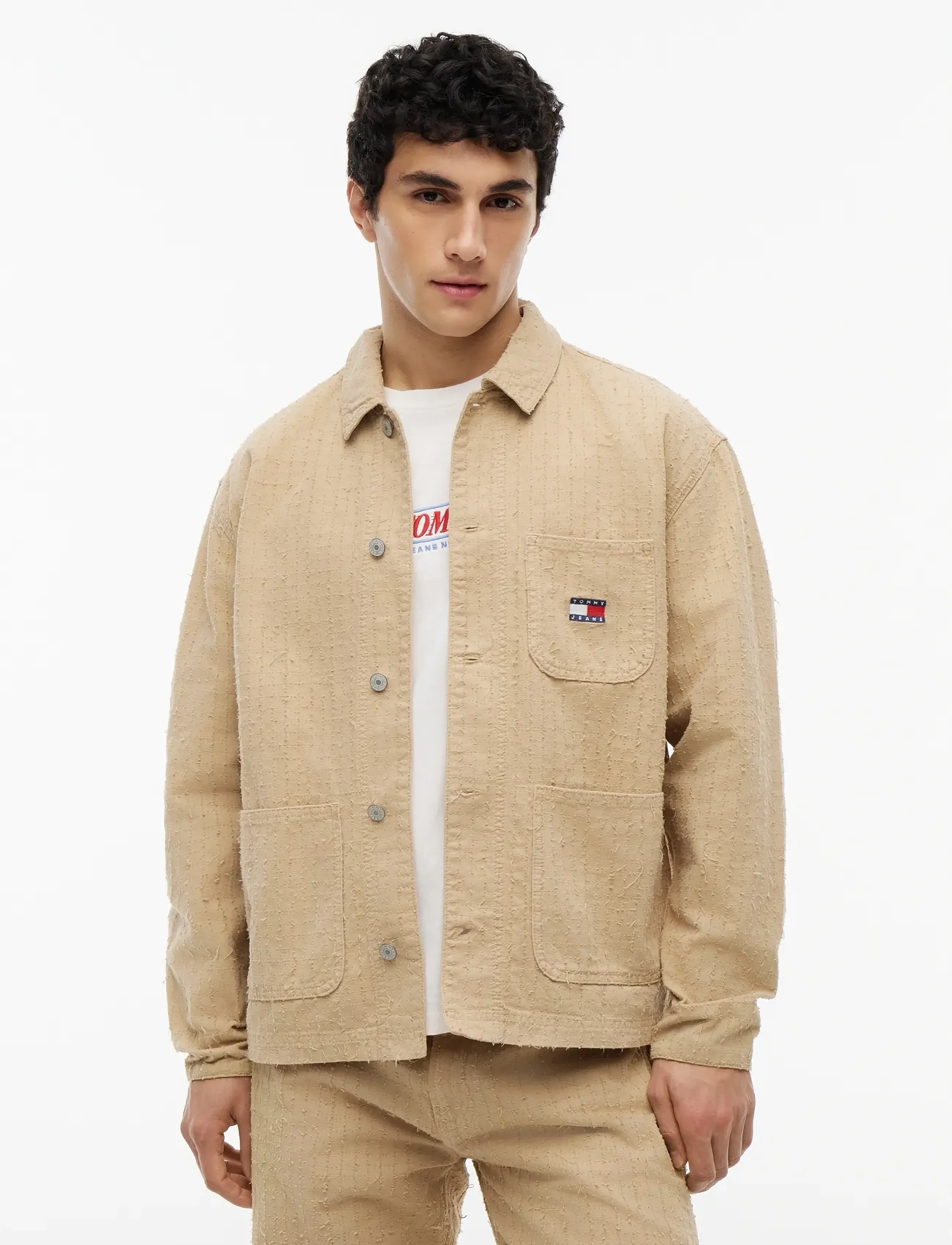Tommy Jeans Tjm Punch Needle Overshirt, Mænd, Overshirt, Beige, Str: L